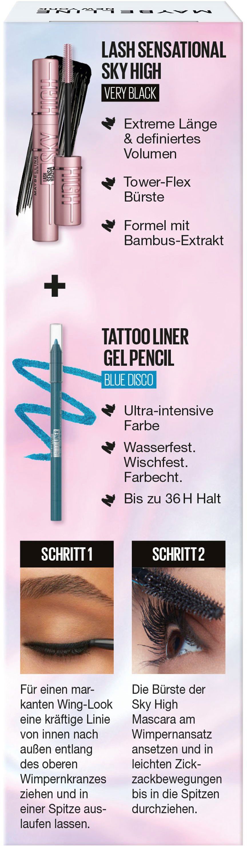 MAYBELLINE NEW YORK Mascara Lash Sensational Sky High + Tattoo Liner Gel Pencil, mit Bambusextrakt