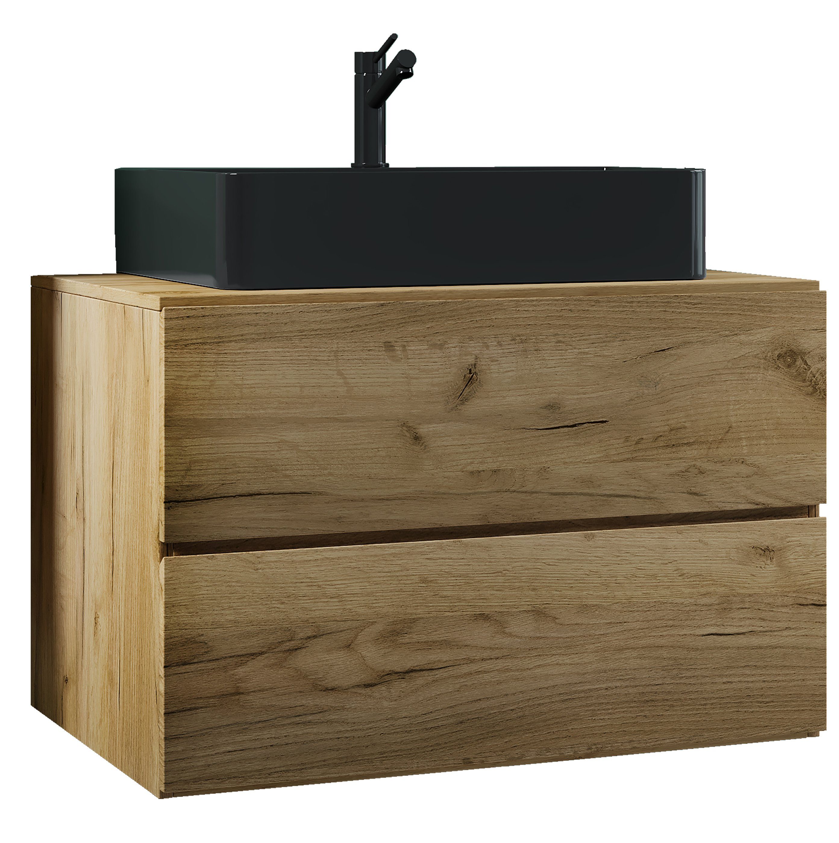 VCM Waschtisch Lendas 2er Set B. 80 x T. 52 x H. 52 cm (Set, 2-St., 1x Unterschrank 1x Waschbecken), 2 Schubladen, Waschplatz mit Stauraum für Handtücher & Pflegeprodukte