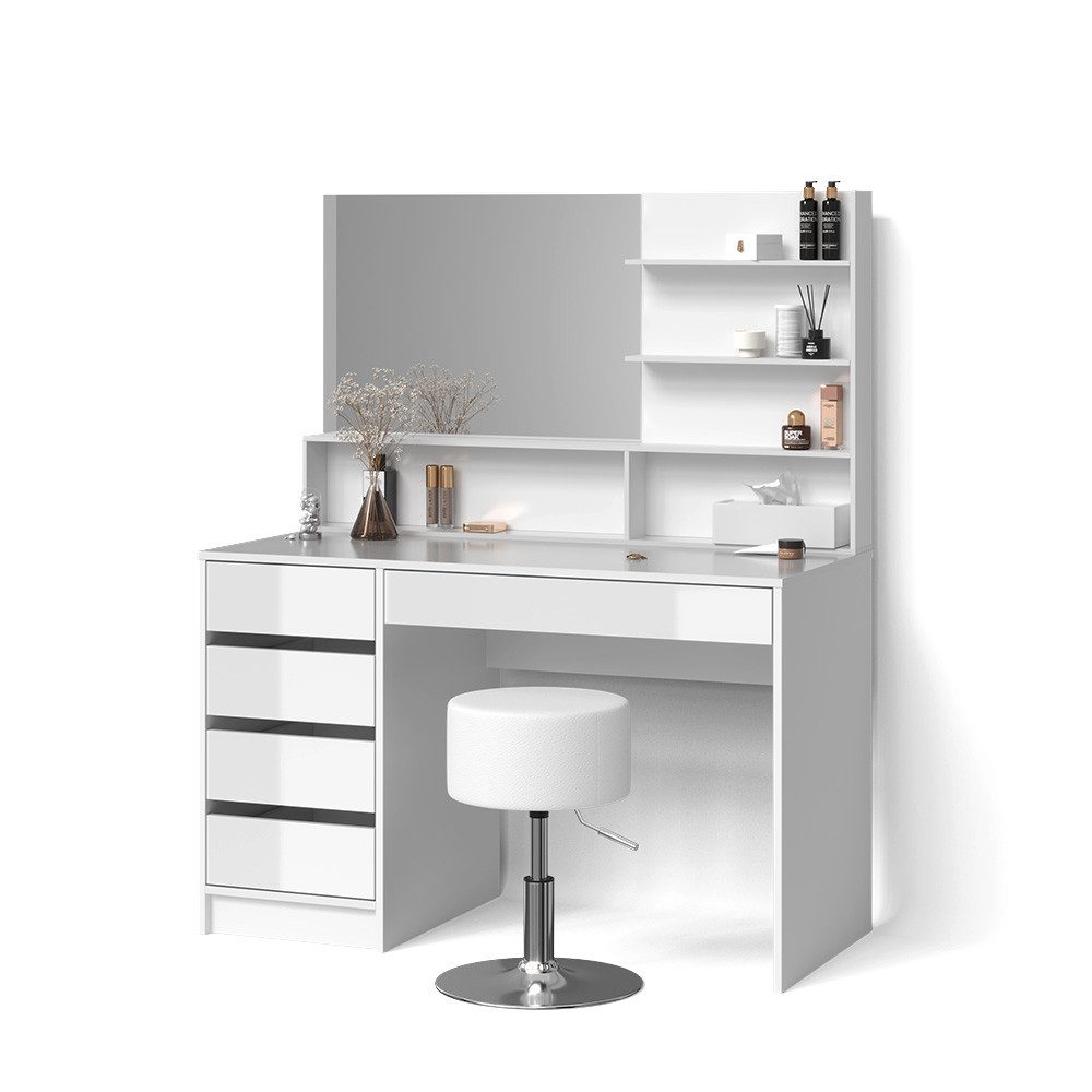 Livinity® Schminktisch Imola, Weiß, 145 cm mit Hocker