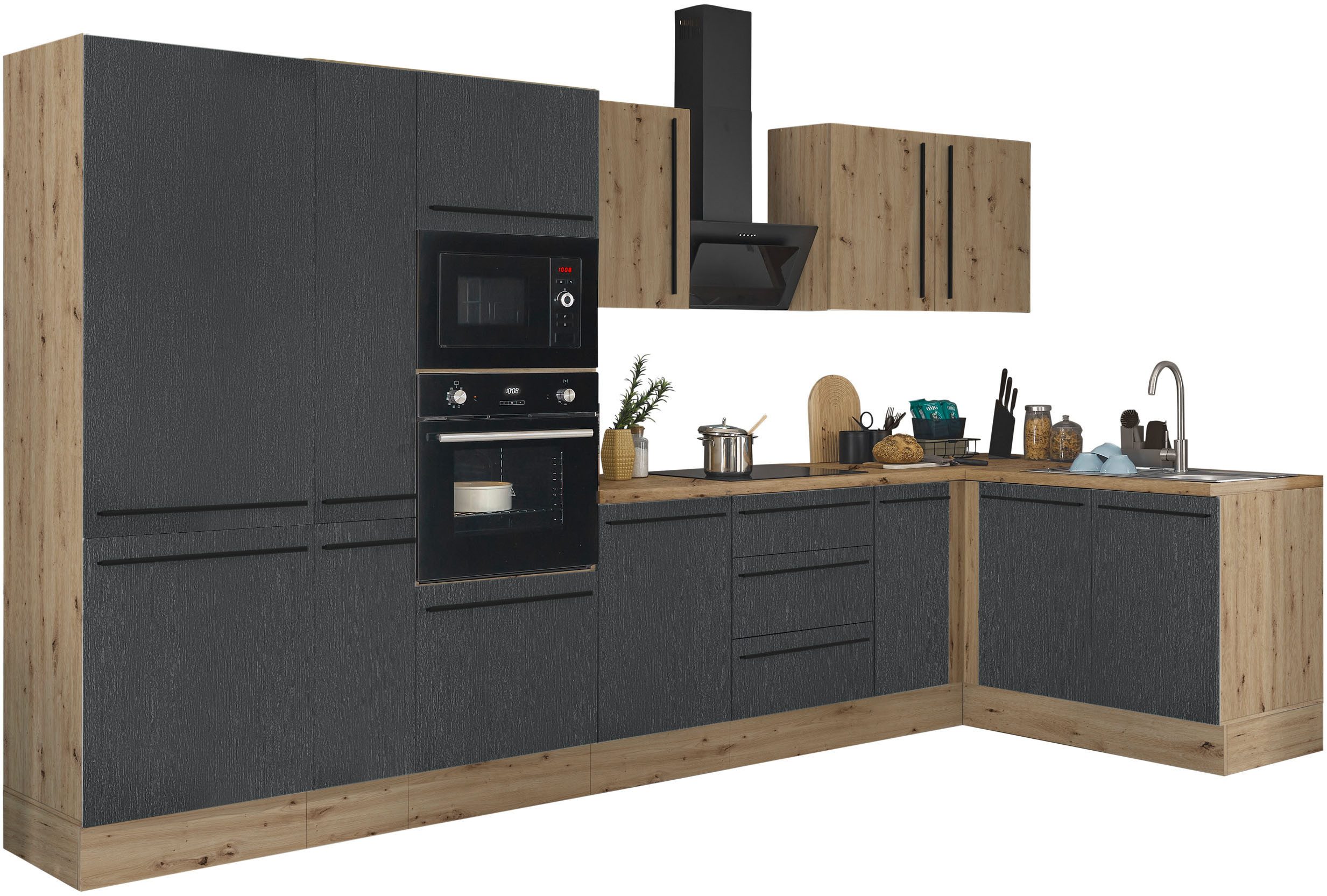 KOCHSTATION Winkelküche Florida, Stellbreite 360x165 cm, wahlweise mit E-Geräten, mit Softclose für Türen und Schubkästen