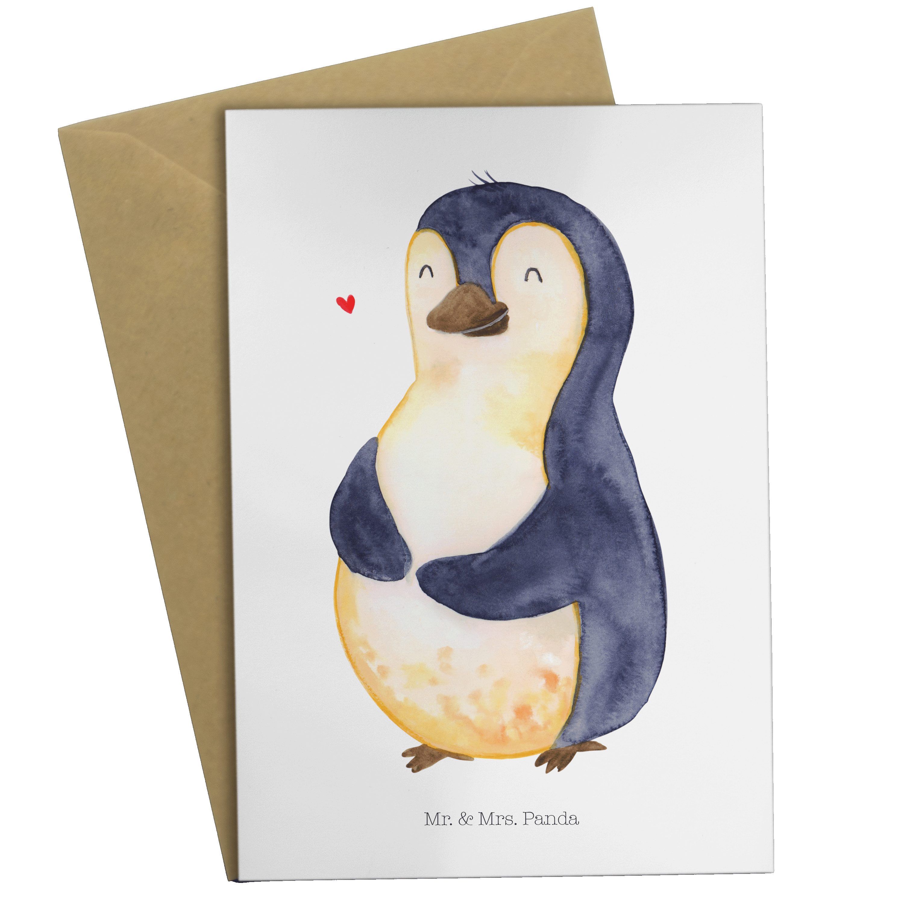 Mr. & Mrs. Panda Grußkarte Pinguin Diät - Weiß - Geschenk, foodbaby, Gewicht, Hochzeitskarte, Bi