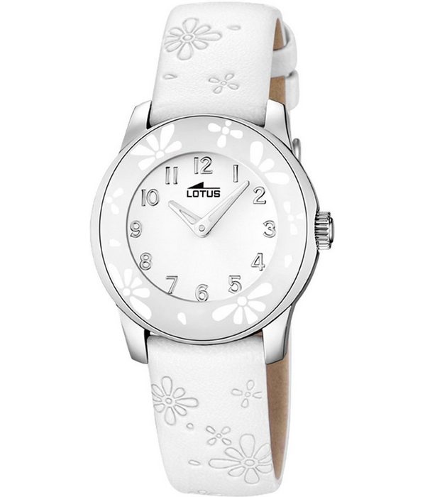 Lotus Quarzuhr Lotus Jugend Uhr Elegant L15950/1 Leder (Armbanduhr) Jugend Armbanduhr rund klein (ca. 29 7mm) Lederarmband weiß