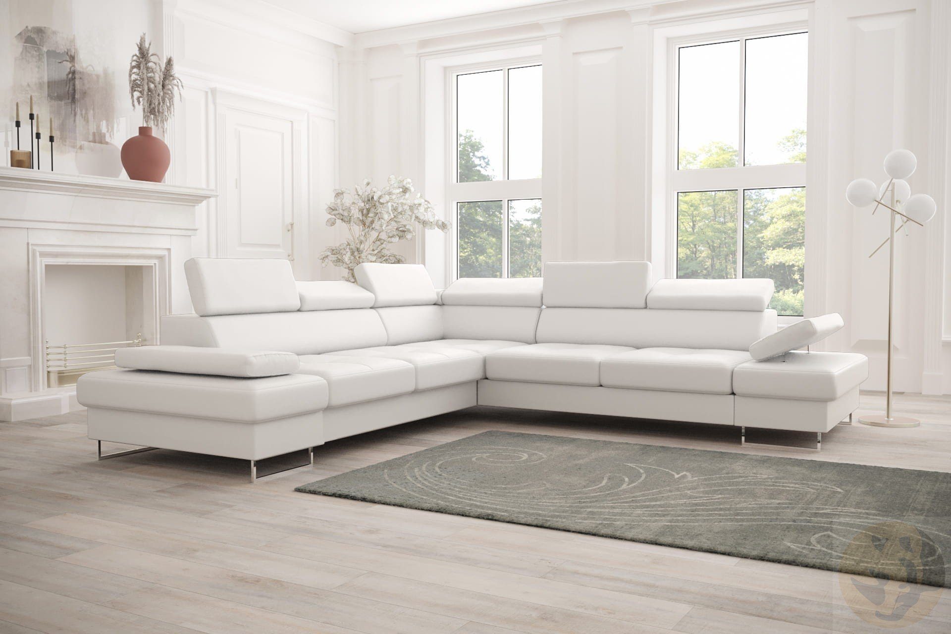 Friderik-EU Ecksofa GALAXY MAX Große Echtleder Couch Links/Rechts 280x280, mit Schlaffunktion und Bettkasten
