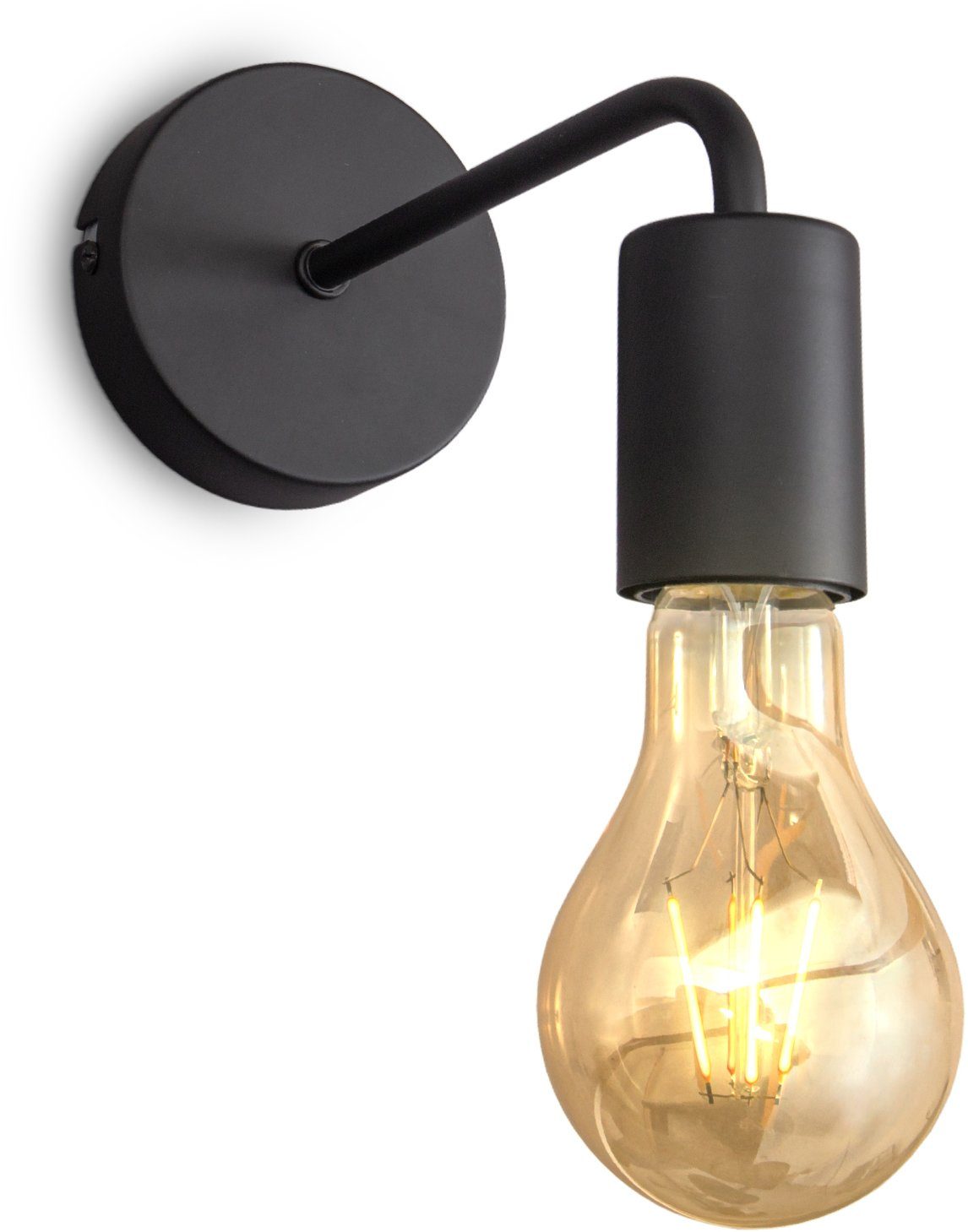 B.K.Licht Wandleuchte, ohne Leuchtmittel, Wandlampe, 1 flammig, Vintage, Industrial-Design, Retro, Stahl, rund