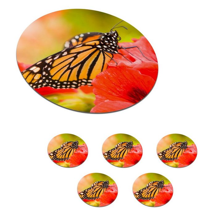 MuchoWow Glasuntersetzer Blumen - Schmetterlinge - Monarch Zubehör für Gläser 6-tlg. Getränkeuntersetzer Tassenuntersetzer Korkuntersetzer Tasse Becher