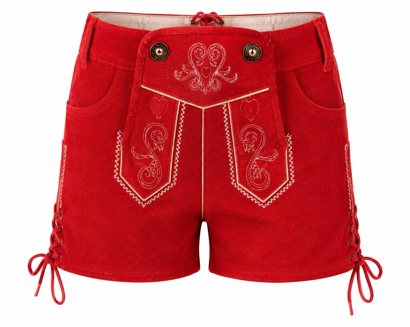 esmara Trachtenlederhose Esmara Damen Lederhose Tracht Oktoberfest Wiesn Rot 36 (Einzelartikel, 1-tlg) mit Schnürung, weitenregulierba