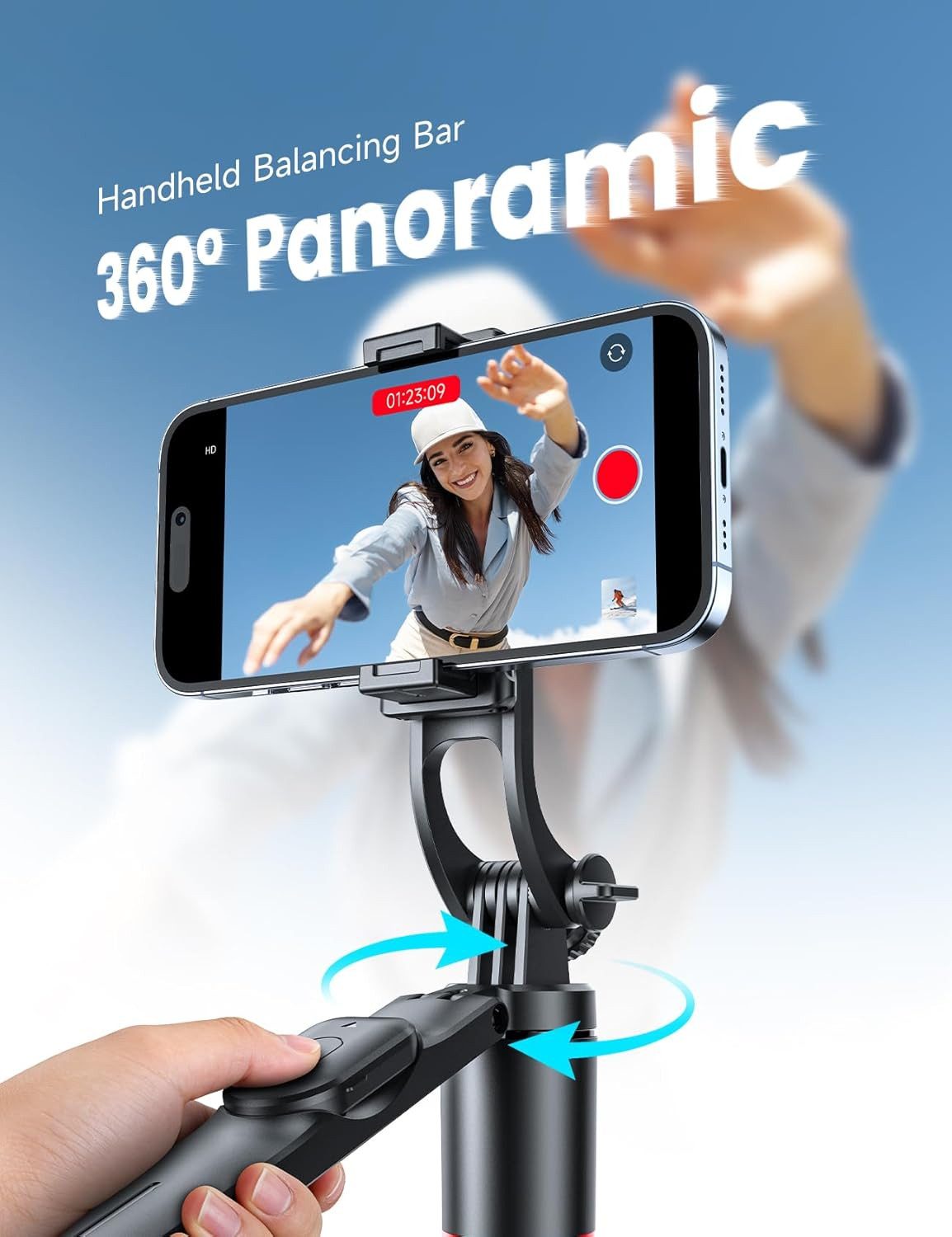 ibettertec Selfie-Stick 3-in-1-Handstativ mit Bluetooth-Fernbedienung,170CM Selfie-Stick, Handyhalterung,Gimbal,360° Rotation Handle, für Selfie, Reisen, Vlog