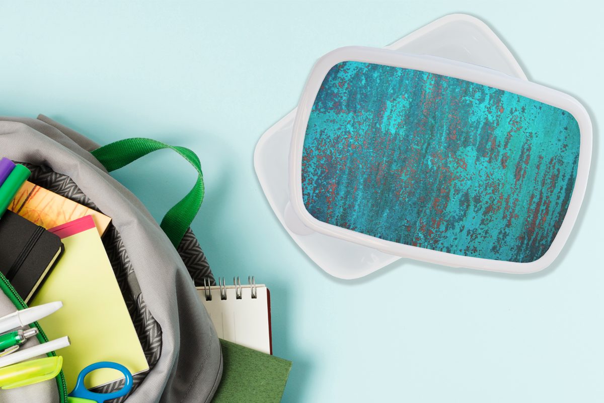 Brotbox Kunststoff, einer Mädchen Oxidationsschicht, blauen weiß MuchoWow Brotdose, für Jungs Hintergrund mit und Erwachsene, Lunchbox (2-tlg), Kupferfarbener Kinder und für