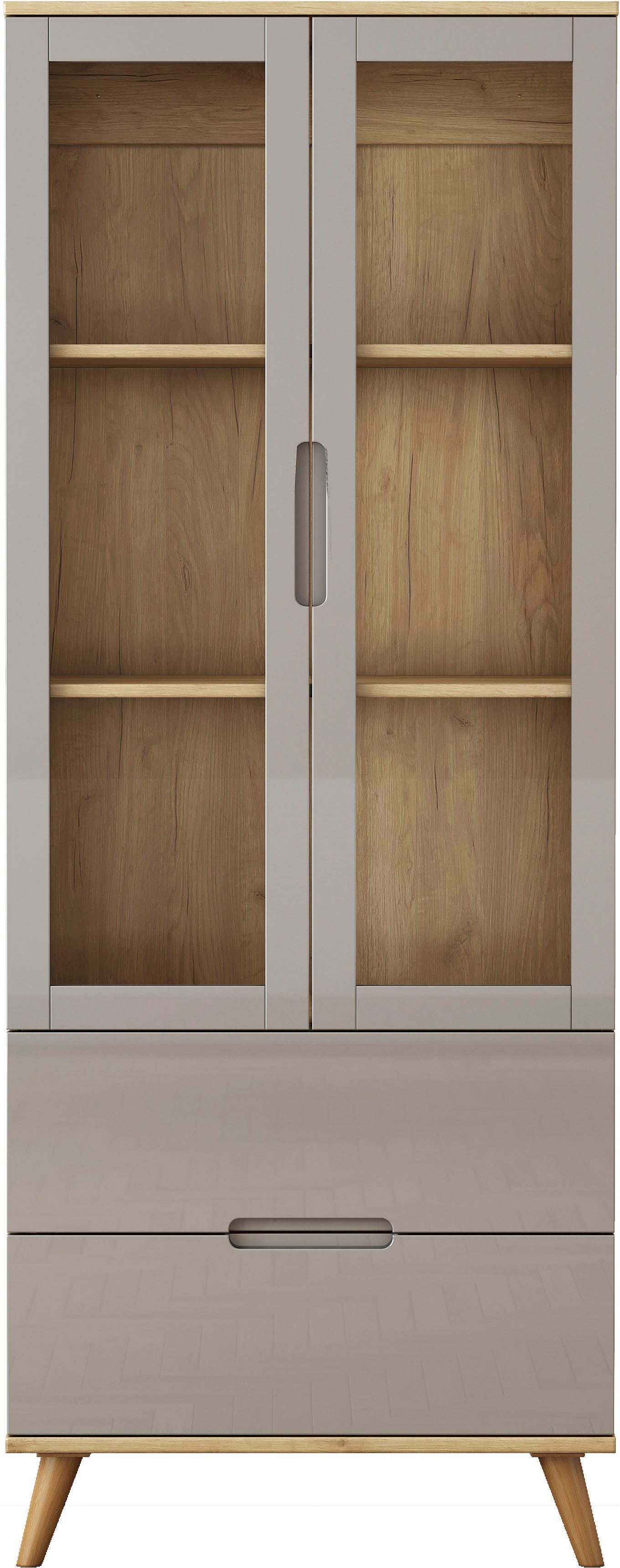 OTTO home Highboard Lund, mit glänzenden Fronten, Glastüren, helles Holzdekor, Breite 70 cm