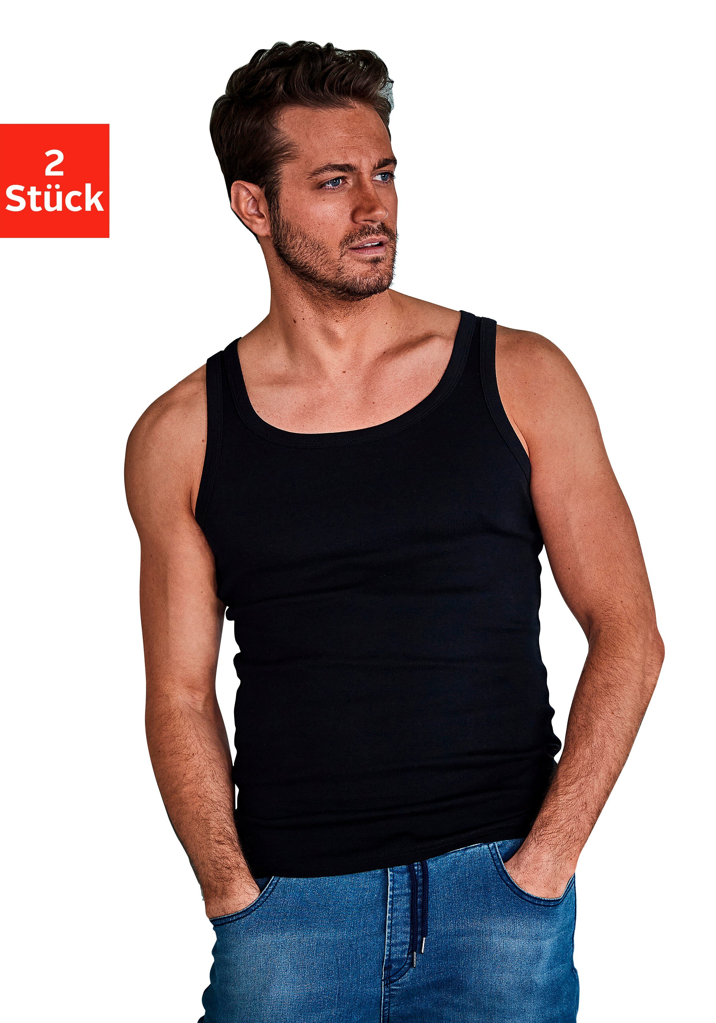 H.I.S Unterhemd (Packung, 2-St) schlichtes Basic, perfekt zum Unterziehen khaki, schwarz
