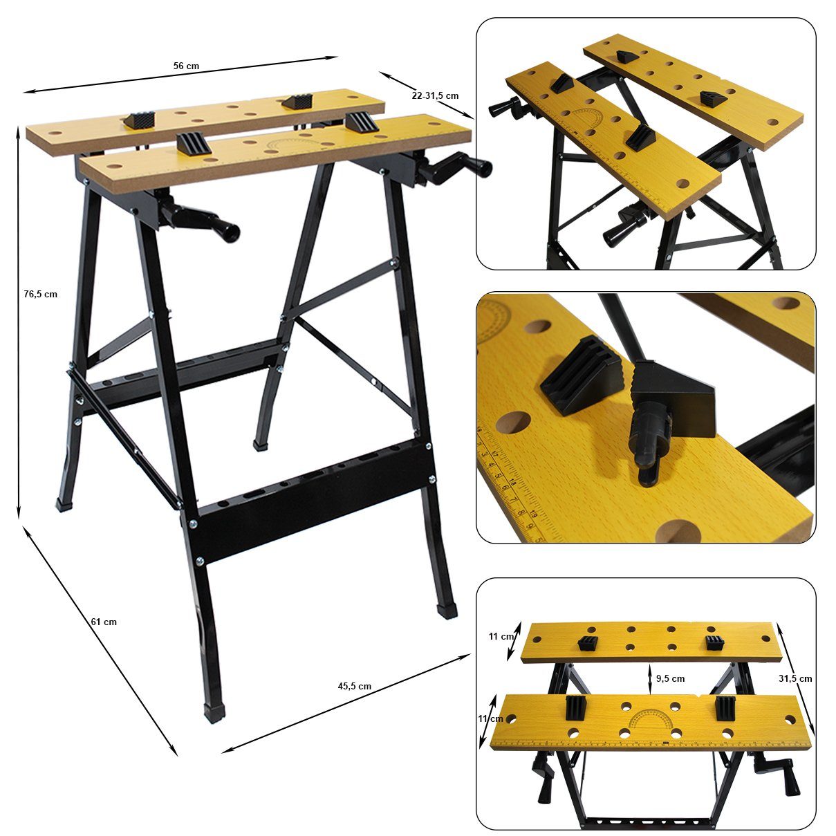 HELO24 Werkbank Spanntisch Arbeitstisch Werktisch mobil klappbar Schraubstock B2 100kg