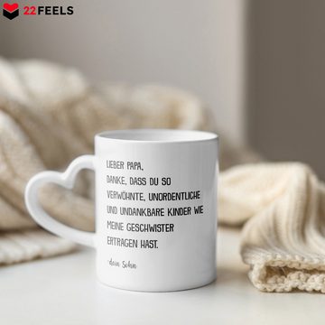 22Feels Tasse Papa Geschenk Vatertag von Sohn Vater Geburtstag Kaffeetasse Mann, Keramik, Made In Germany, Spülmaschinenfest, Herzhenkel