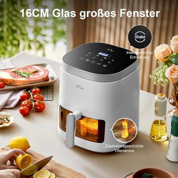 Bear Heißluftfritteuse 5L Visuelle Luft Bratpfanne, 7 Programme,Ölfreies, 1500,00 W, Intelligentes Bedienkonzept,geselliges Kochen 4-6Personen Glasscheiben