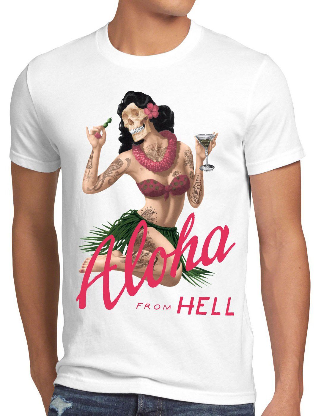 punk Aloha hawaii T-Shirt tattoo style3 Print-Shirt Hell surfer from rock tätowiert usa tiki Herren weiß