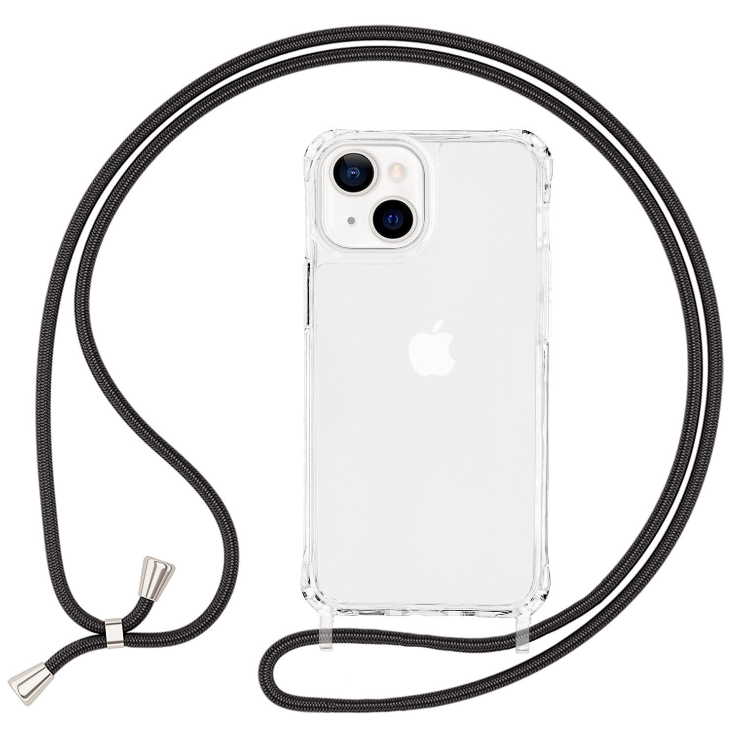 Nalia Backcover Apple iPhone 13 Mini, Klare Hybrid Hülle mit Kette / Schutzhülle zum Umhängen / Handyband