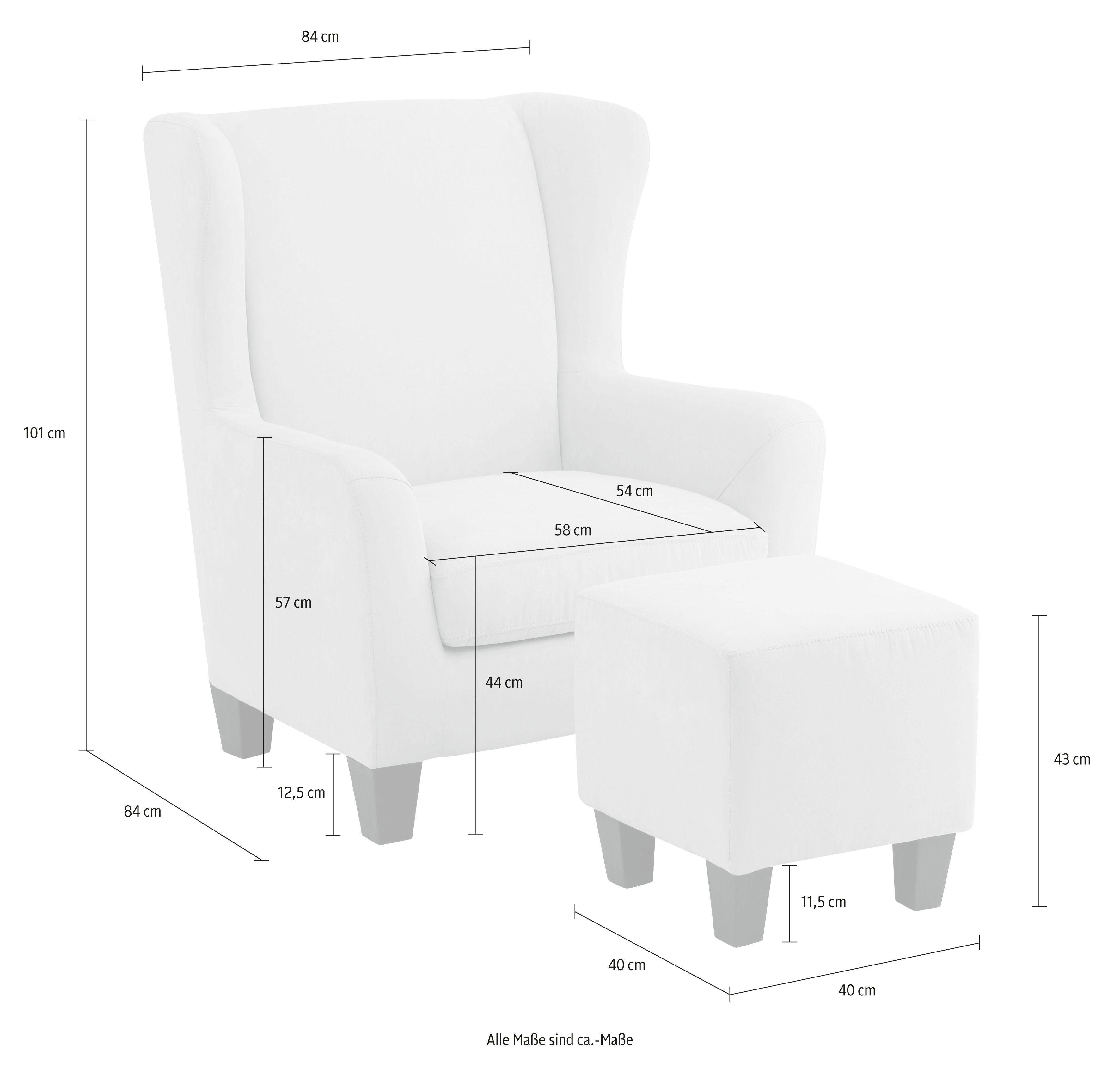 und Home Hocker), bestehend Sessel (Set, Sessel Chilly Sitzhöhe aus drei mit Federkern-Polsterung, affaire Bezugsqualitäten, 2-St., in 44 cm