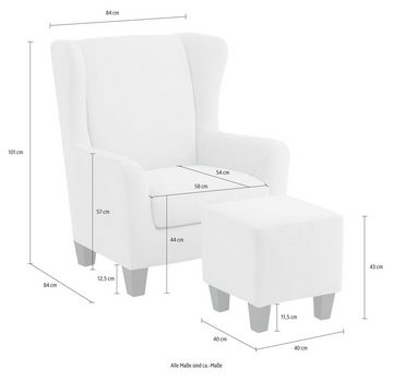 Home affaire Ohrensessel Chilly, Sessel mit Federkern-Polsterung, (Set, 2-St., bestehend aus Sessel und Hocker), in Cord und Microfaser-Bezug, incl. Hocker, Unser Dauertiefpreis