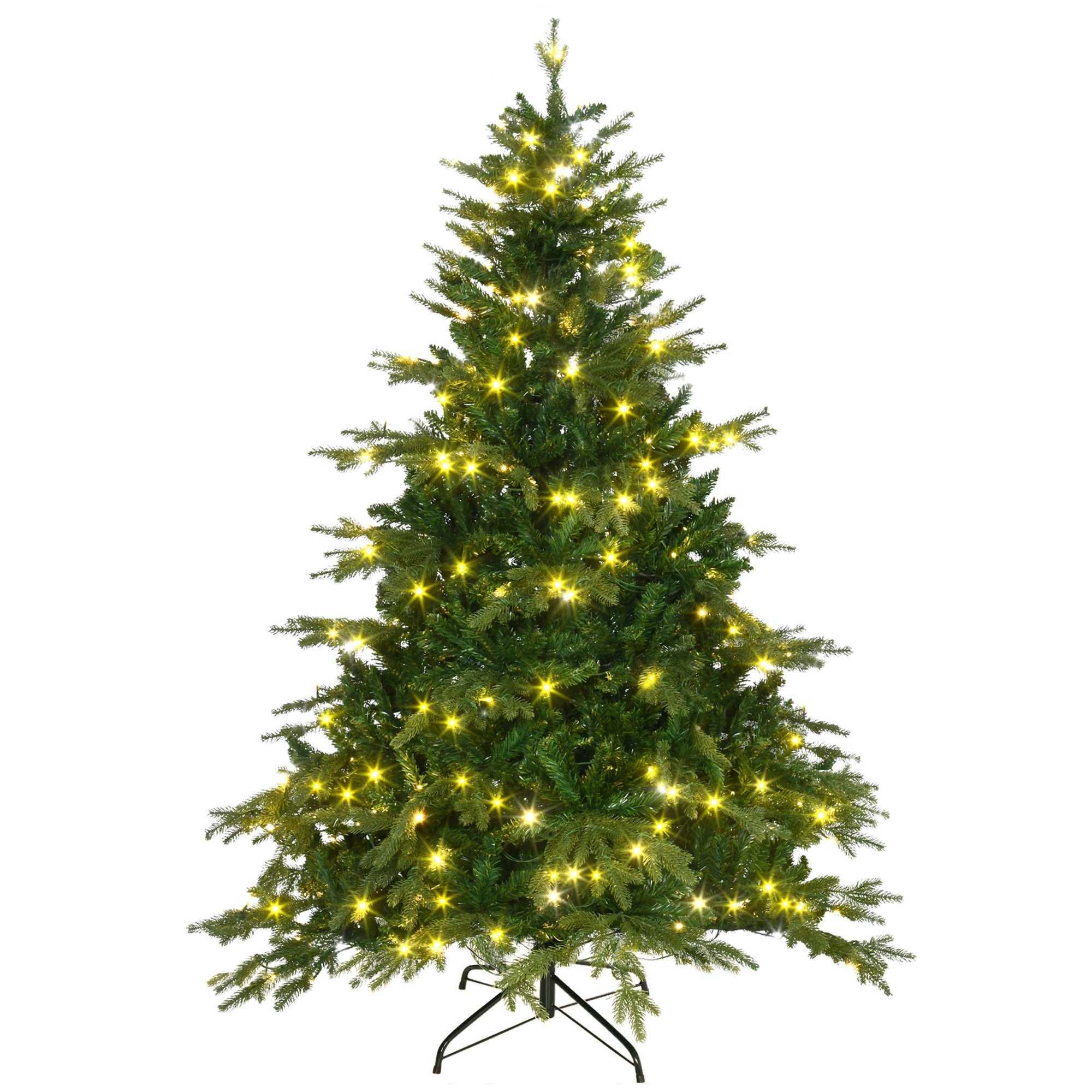 Künstlicher Weihnachtsbaum mit Lichterkette, Kunststoff, 1,2 x 1,2 x 1,8 m, Nordmanntanne