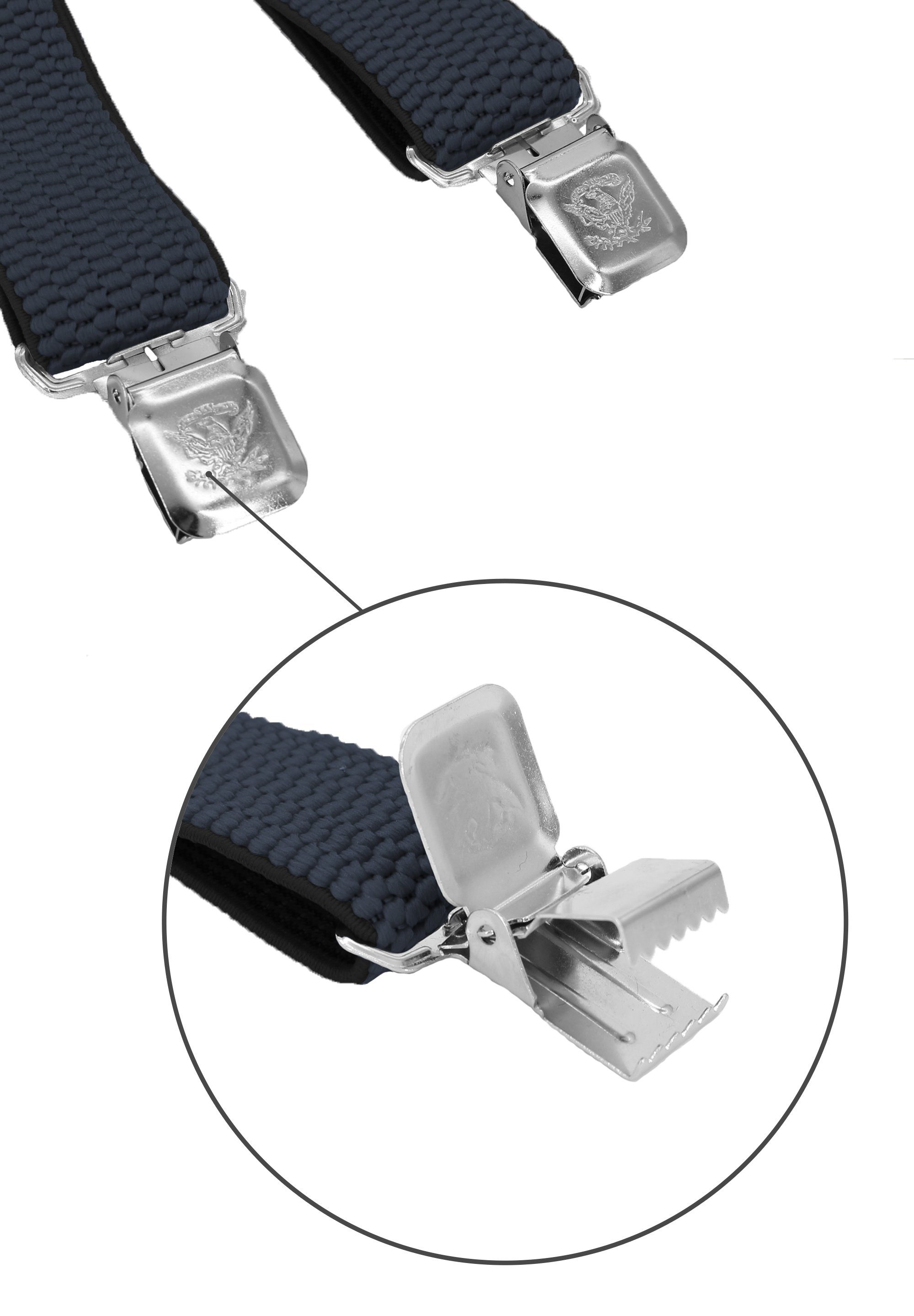 Fabio Farini Hosenträger Herren Hosenträger Pack 4cm X-Form mit passender Fliege Set Dunkelblau 4cm Hosenträger - Dunkelblau/Rot Gestreifte Fliege