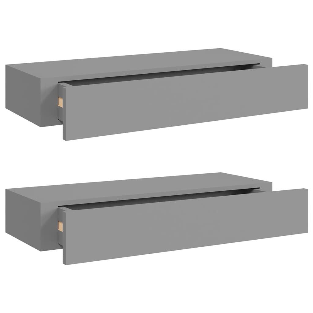vidaXL Wandregal Wand-Schubladenregale 2 Stk Grau 60x23,5x10 cm MDF