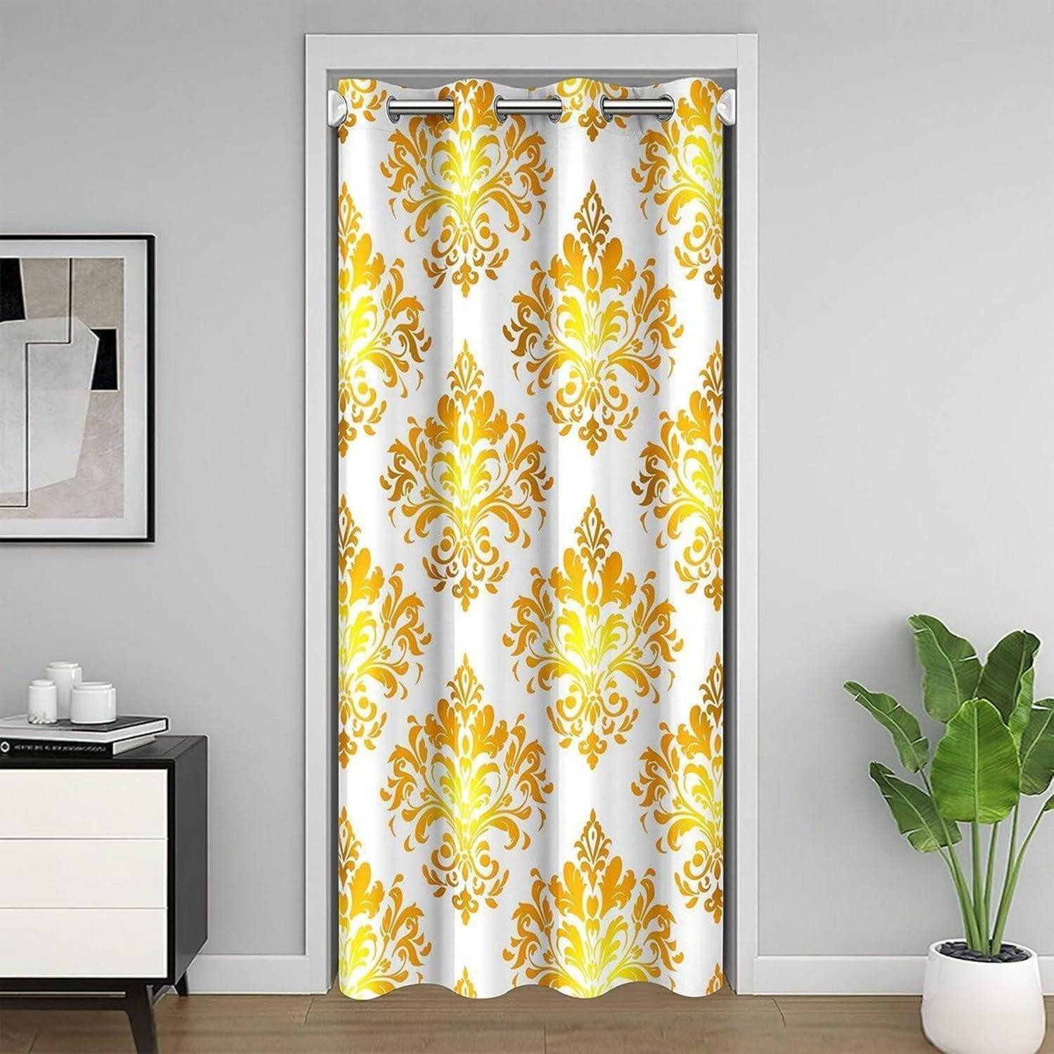 LuxusKollektion Türvorhang Türvorhang Damask Floral 86x203cm Gelb Weiß (1 St)