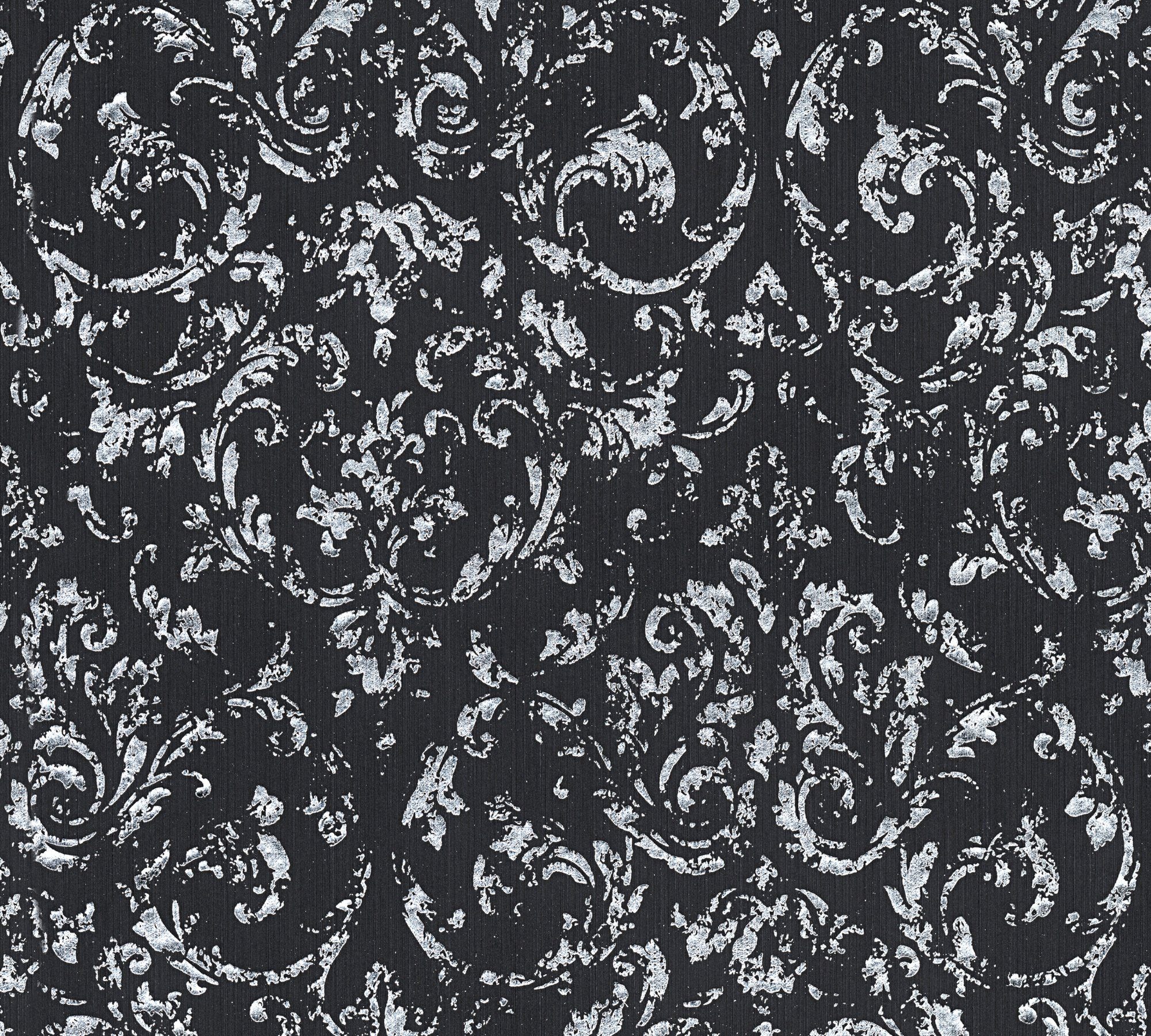 Silk, Paper Tapete schwarz/silberfarben Ornament Metallic matt, Barock Barock, A.S. Architects Création Textiltapete glänzend, samtig,