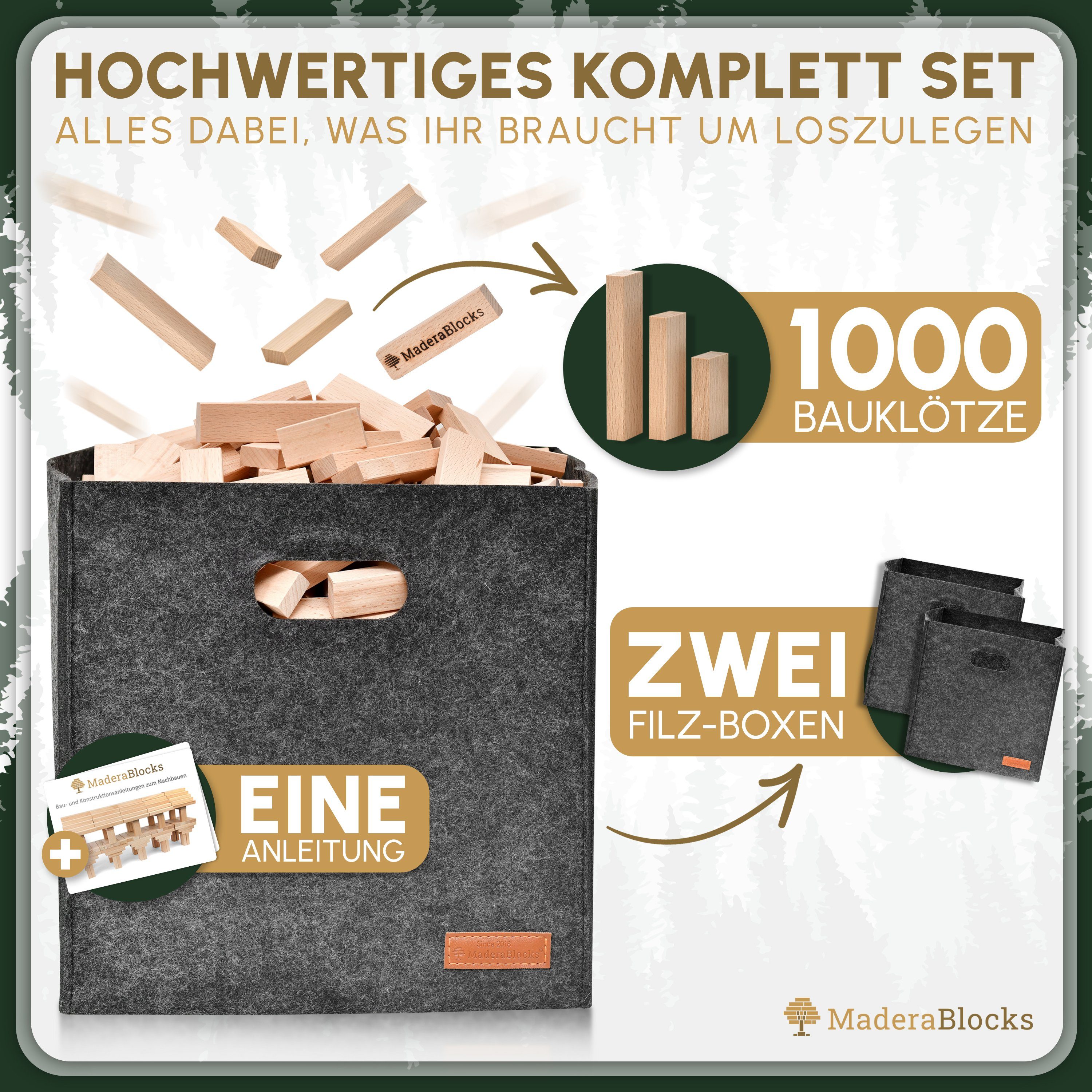 MaderaBlocks 1.000-3.000 Holzbausteine Natur, 100 % Made in DE, Bauklötze Spielbauklötze