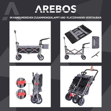 Arebos Bollerwagen Premium faltbar mit Dach, Handwagen mit 3-Punkt Gurtsystem (Bollerwagen)