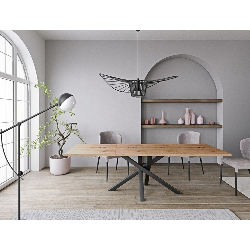 Lomadox Esstisch CALLAO-161, ausziehbar 160-260 cm Eiche mit Metallgestell schwarz