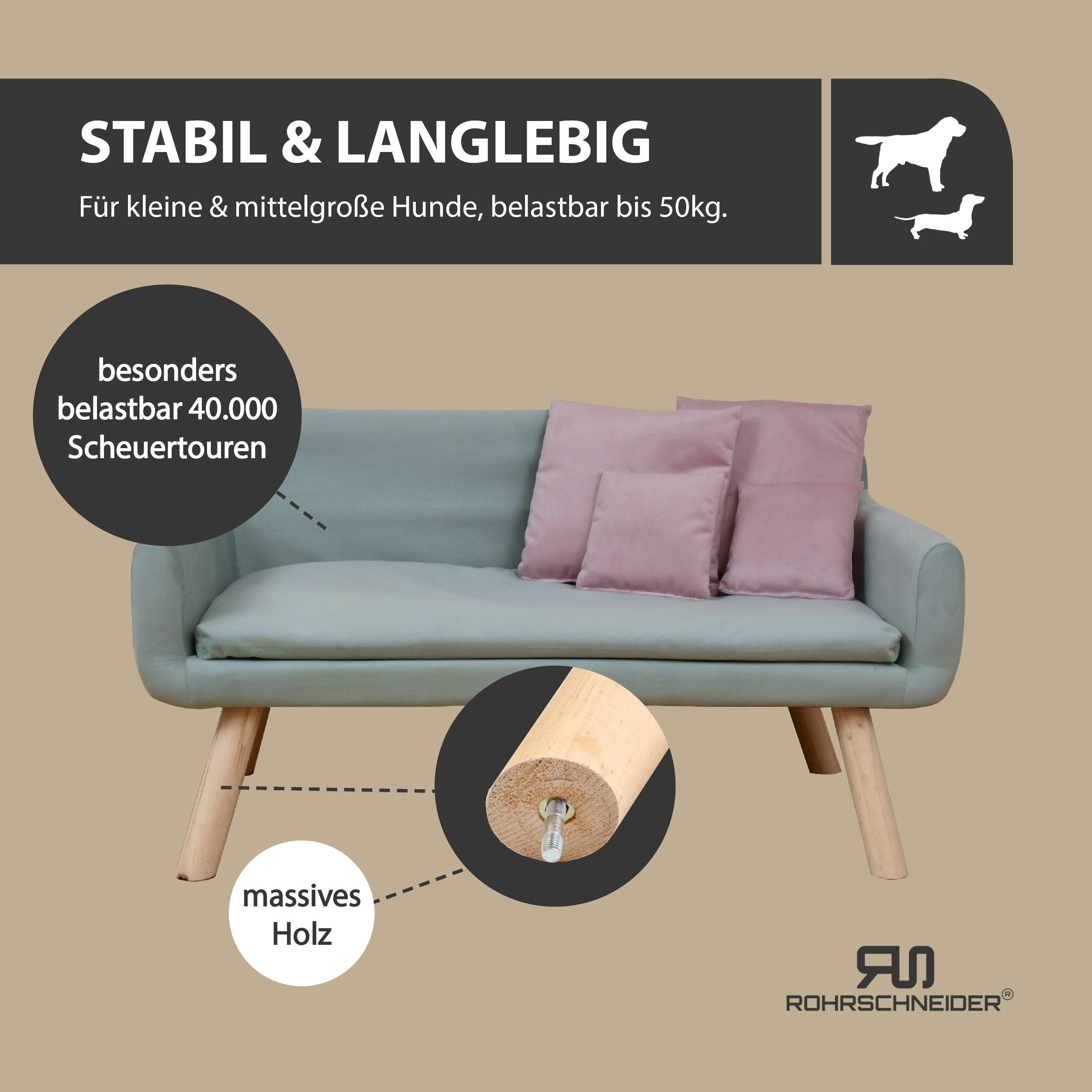 Rohrschneider Tiersofa edles Hundesofa Hundecouch CHICAGO inkl. Hundekotbeutelset