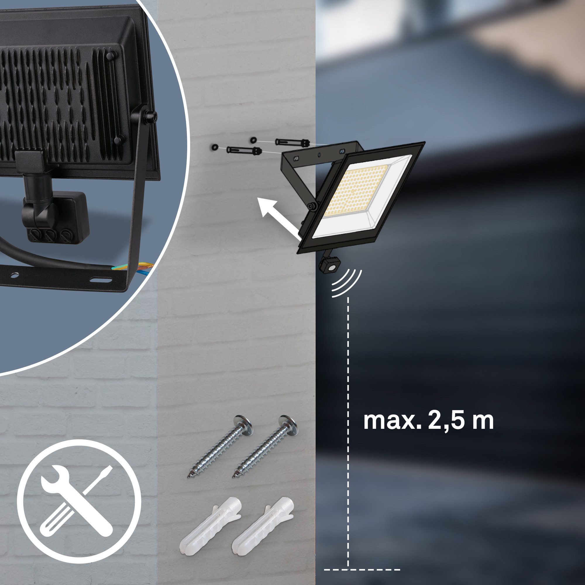 Briloner Leuchten Flutlichtstrahler LED Wandleuchte Außen Bewegungsmelder Wandstrahler Garten Eingang, mit Bewegungsmelder, LED fest integriert, 4000K - Neutralweiß, Garage, Garten, Auffahrt, Hauseingang