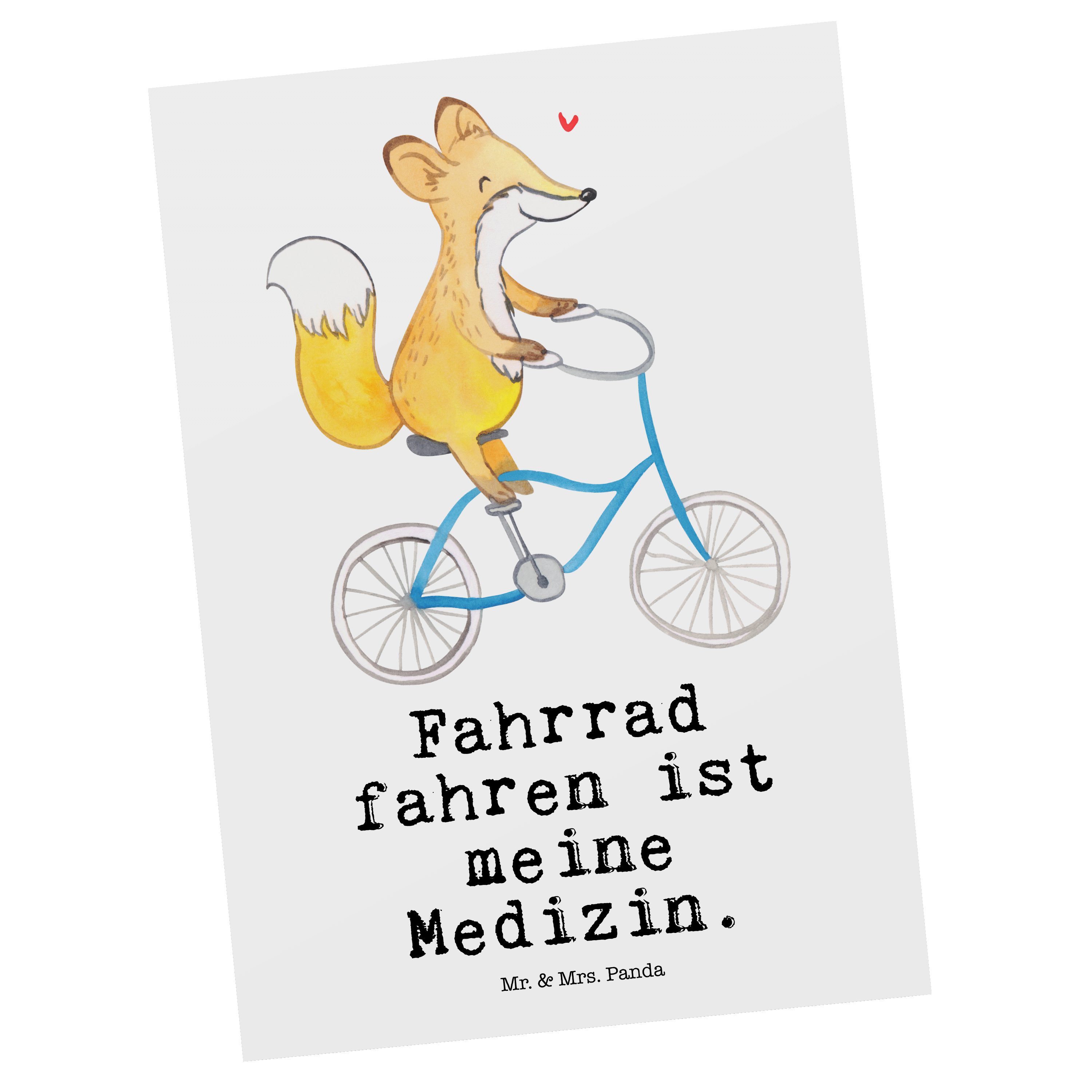 Mr. & Mrs. Panda Postkarte Fuchs Fahrrad fahren Medizin - Weiß - Geschenk, Radsport, Schenken, E
