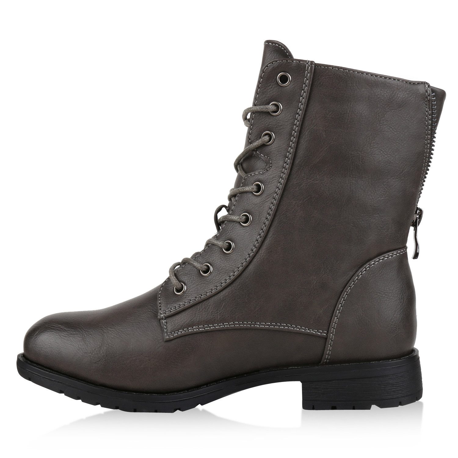 VAN HILL 812022 Schnürstiefelette Damen Schnürstiefeletten Profil Sohle Stiefeletten Leder-Optik – Bild 2 von 3