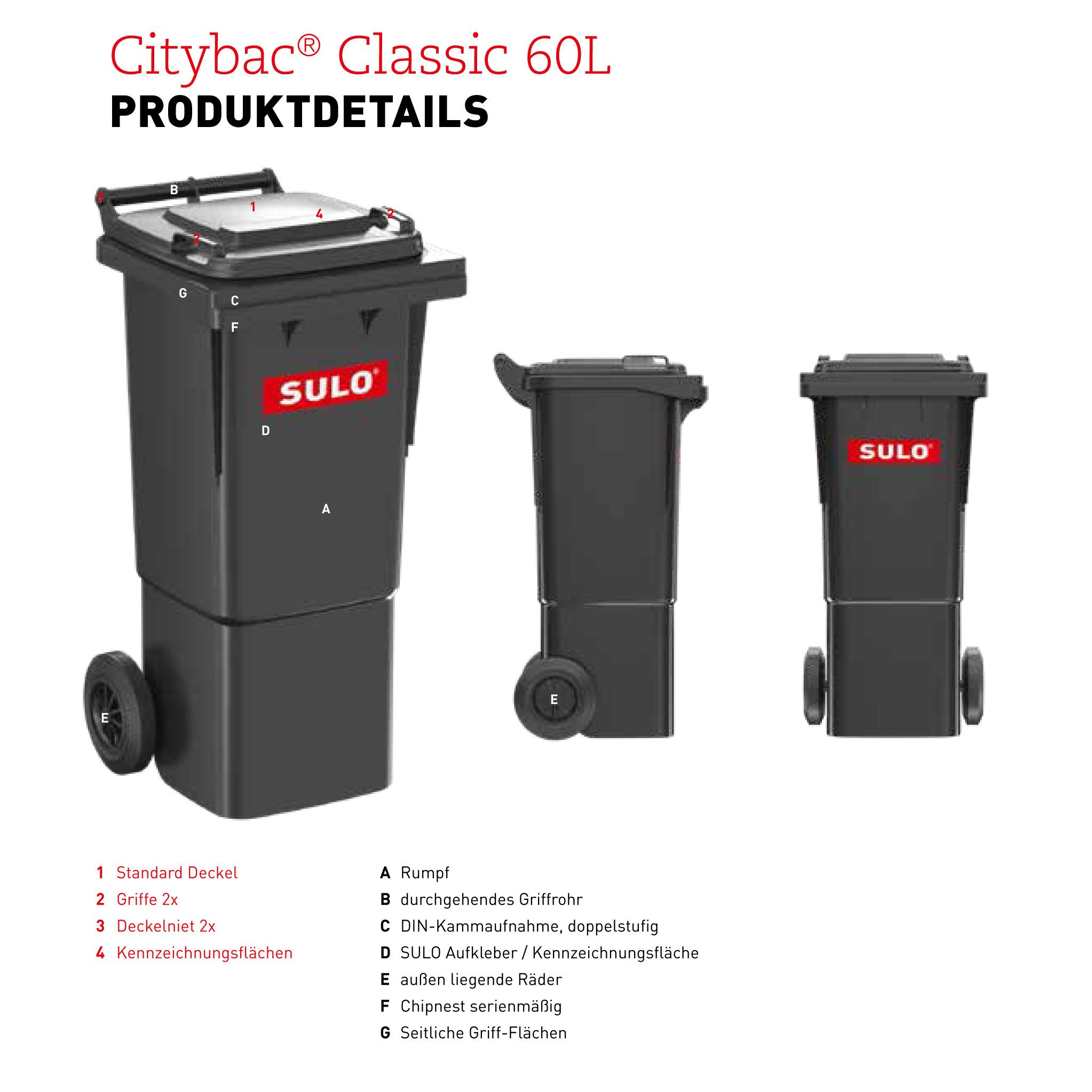 SULO Mülltrennsystem Sulo Müllgroßbehälter grau 60L