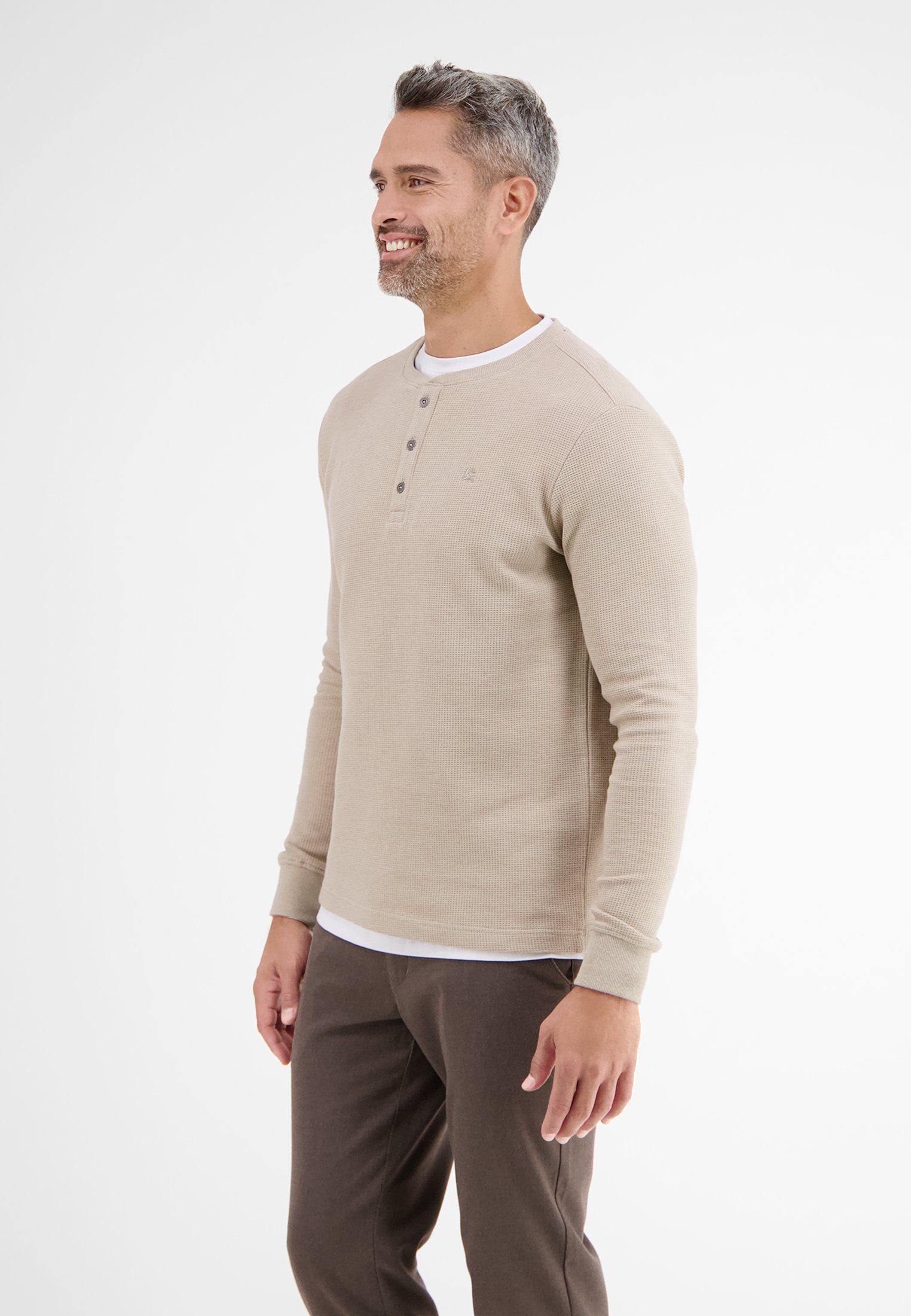 in Waffelpiqué LERROS Serafino BEIGE Langarmshirt LERROS