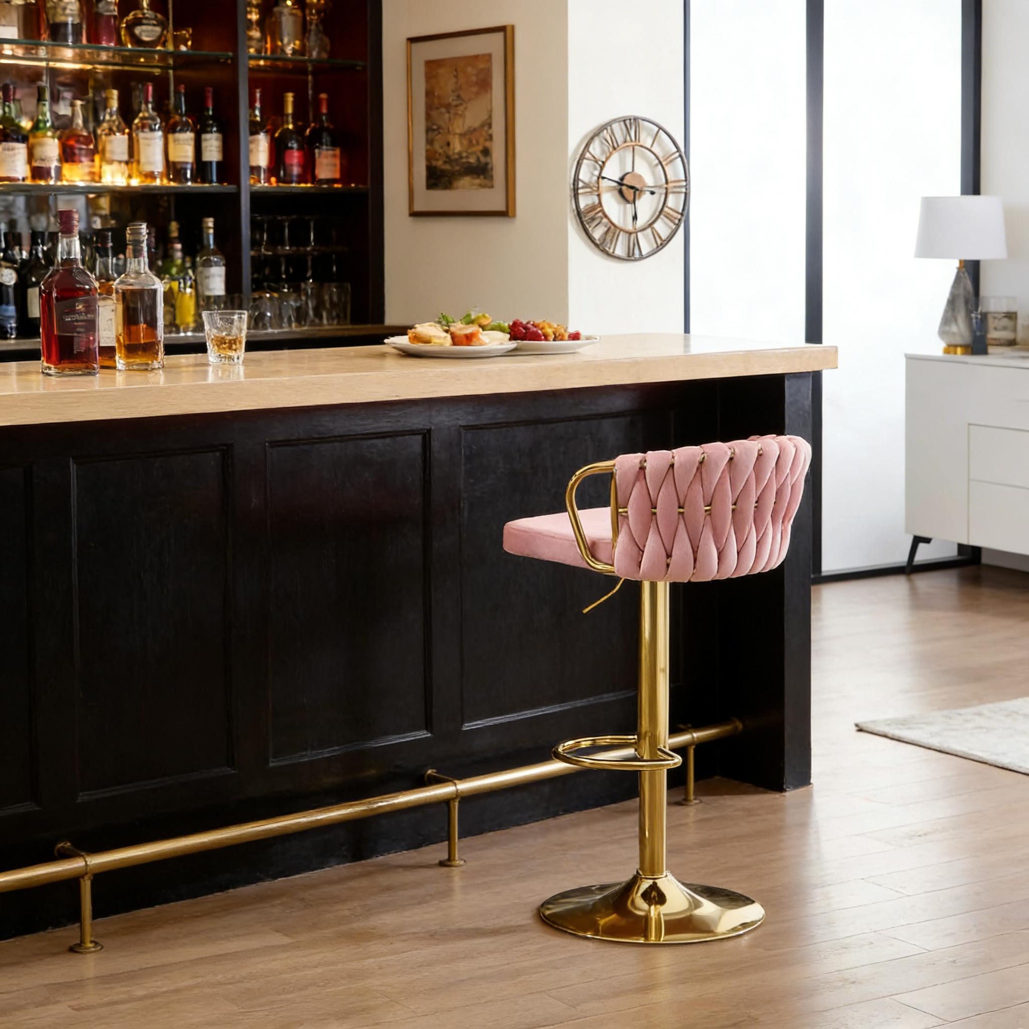 Odikalo Barhocker Esszimmerstühle Polsterstuhl Freizeitstuhl mit 360-Grad-Drehfunktion (Weiches Samtpolster mit verdicktem Schaum Ergonomisches Design mit Rücken- und Armlehnen (Es ist nur ein Bar Stuhl enthalten)