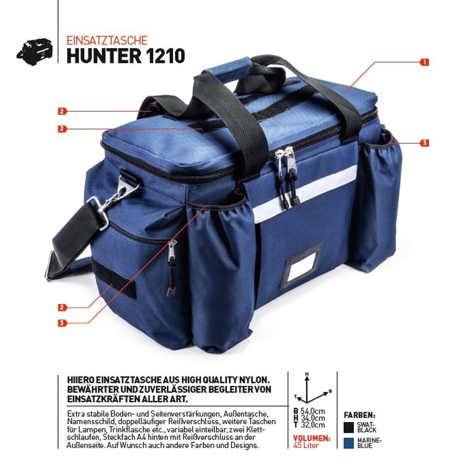 Einsatztasche Hunterbag Security 1210 blue Sporttasche HIIERO® Tasche Bag HIIERO