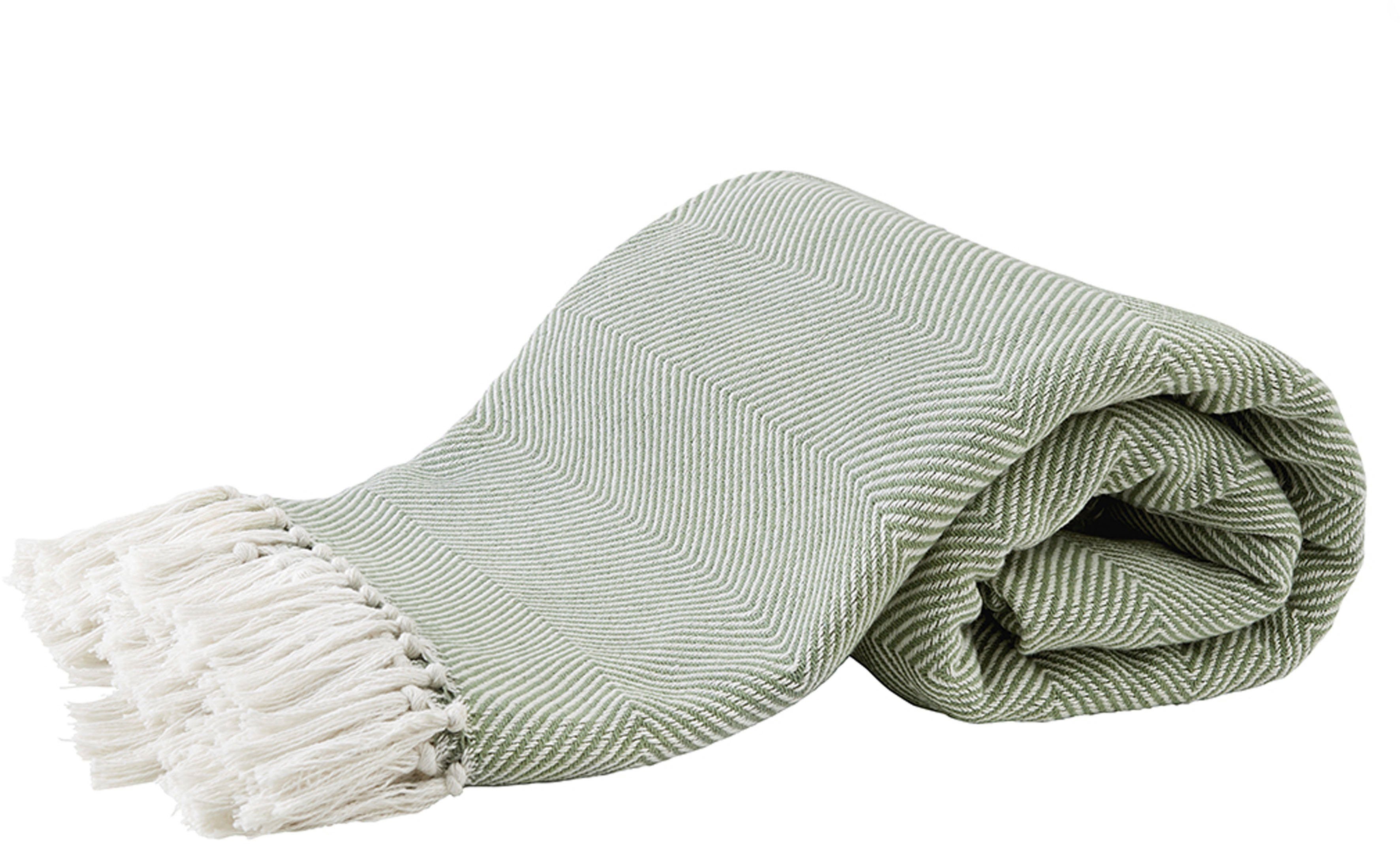 Primera Tagesdecke Fransen, mit stylischem Fransenrand und Fischgrat-Muster