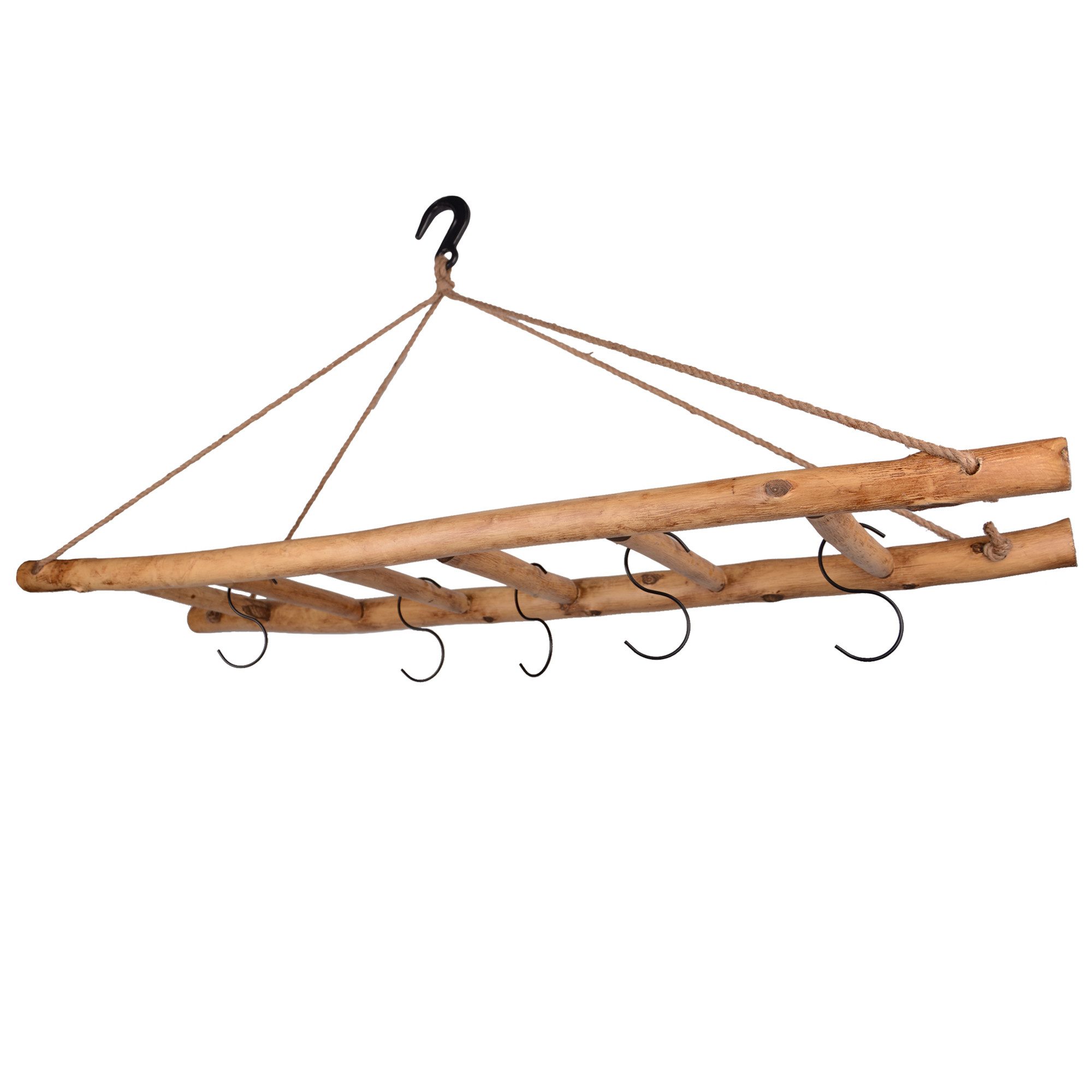 UNUS HOME Dekohänger Dekoleiter Holzleiter hängend, inklusive 5 Haken und Gusseisen Deckenhaken