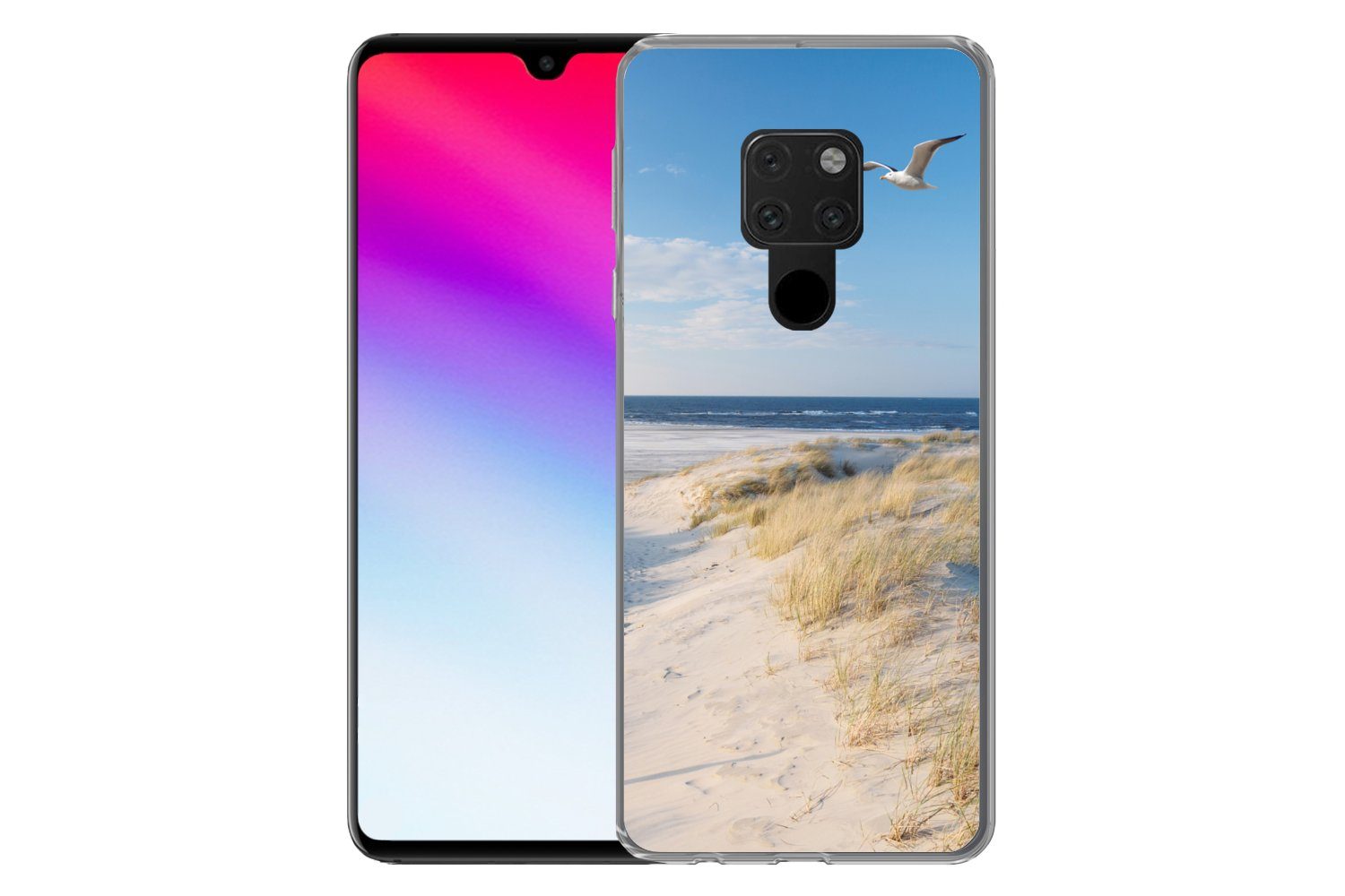 MuchoWow Handyhülle für Huawei P40 Lite Düne - Möwe - Strand - Meer - Sonne, Handy Case, Silikon, Bumper Case Dünn