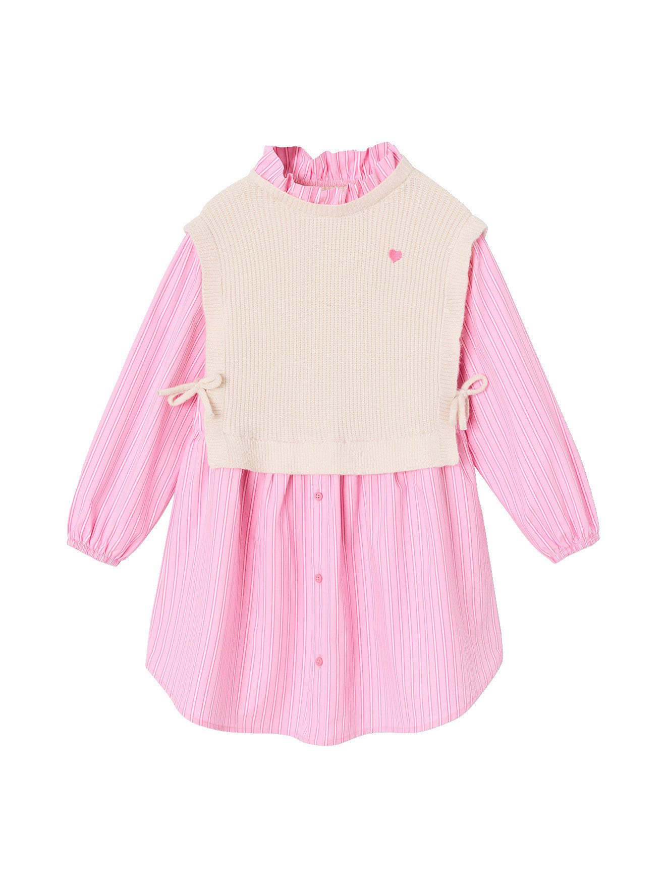 vertbaudet Minikleid 2-in-1 Hemdblusenkleid mit Pullunder für Mädchen