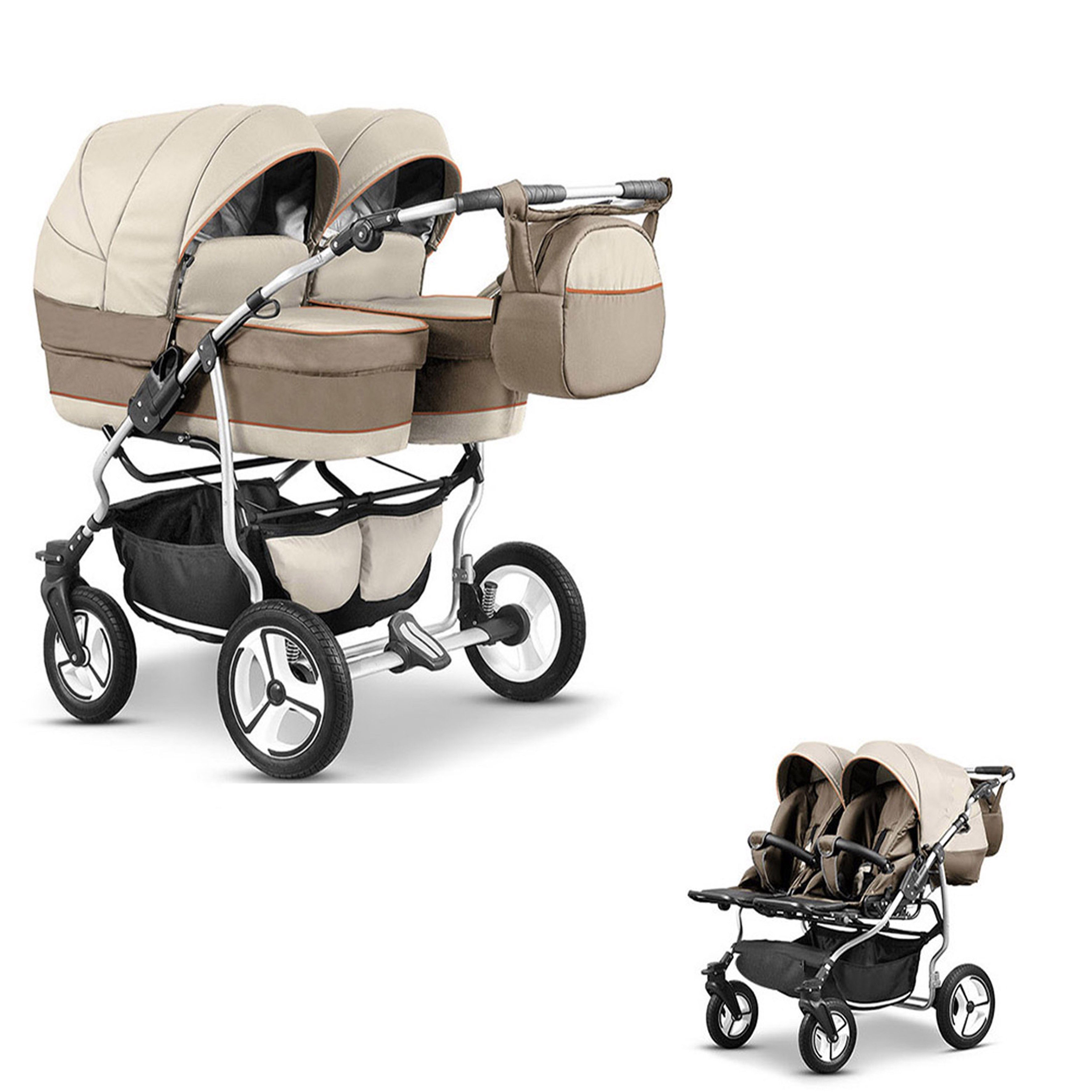 BabyMerc Zwillings-Kombikinderwagen Zwillingskinderwagen 2 in 1 Twin Star - 10 Teile - in 16 Farben