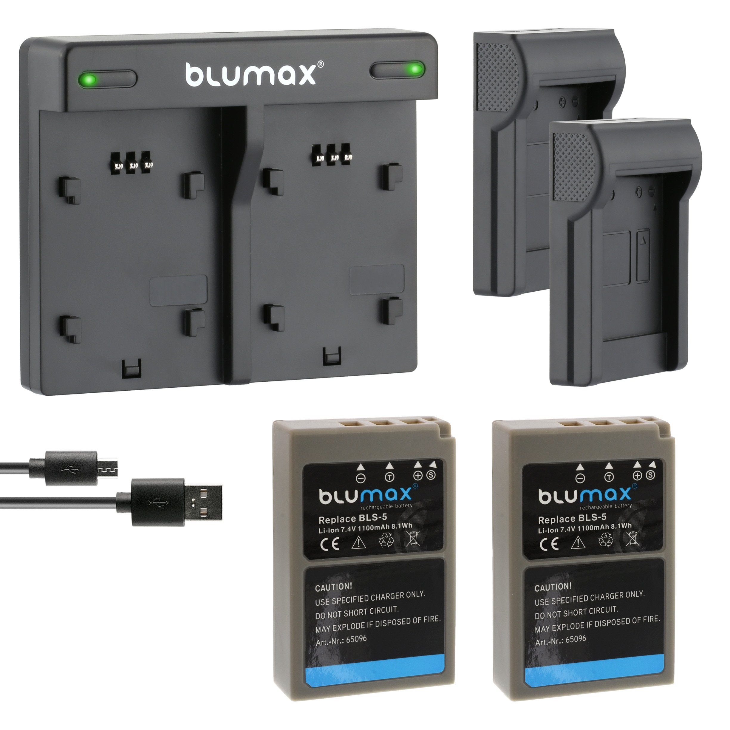 Blumax Set mit Lader für Olympus BLS-5 BLS-50 1100mAh Kamera-Akku