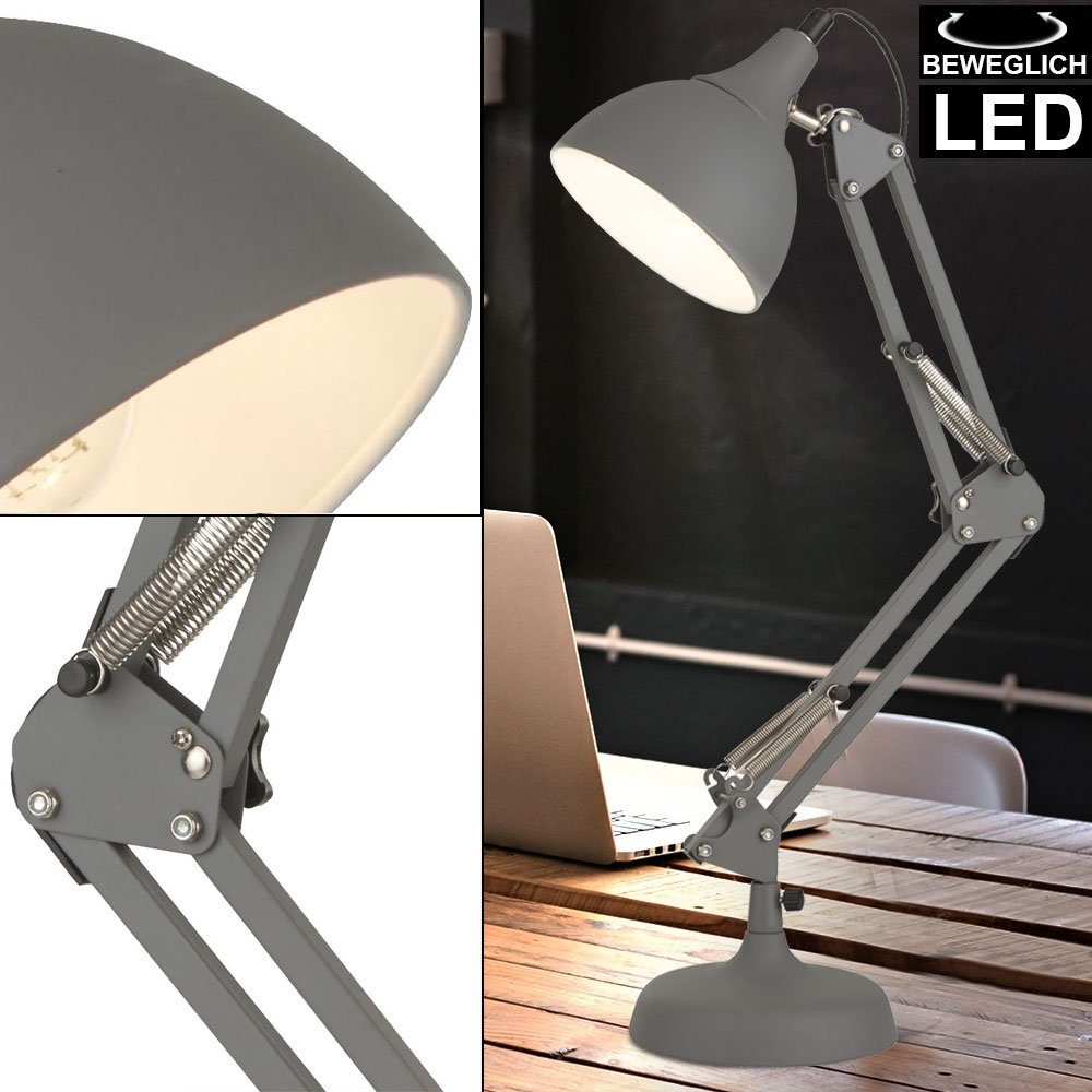 etc-shop LED Schreibtischlampe, Leuchtmittel inklusive, Gelenke Warmweiß, Leuchte Lese grau im- Schreib verstellbar Tisch Beistell Lampe