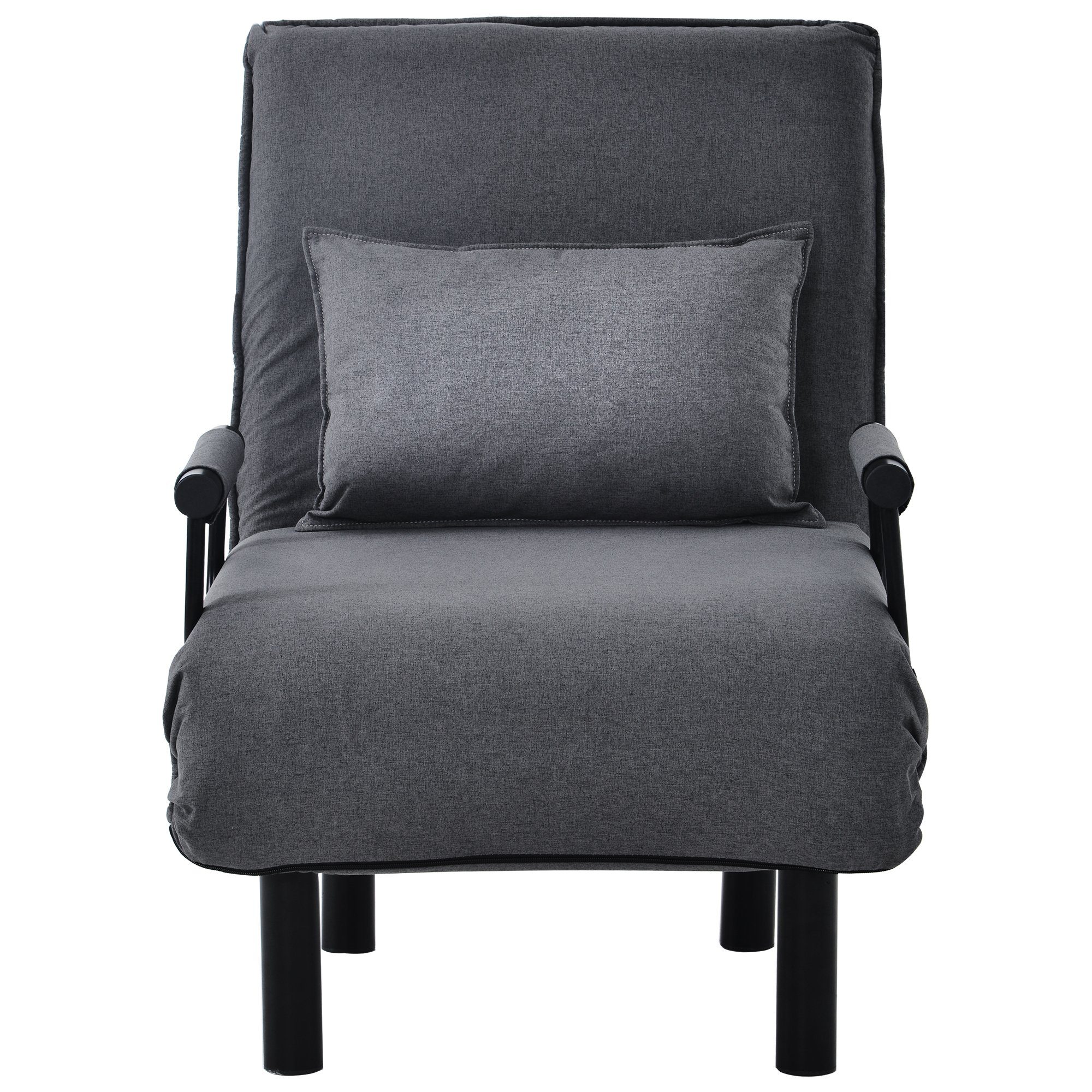 Daybett (Relaxsessel Sessel mit Schlaffunktion und Liegefunktion), Schlafsessel mit Armlehnen und Kissen, abnehmbarer Bezug aus Leinen