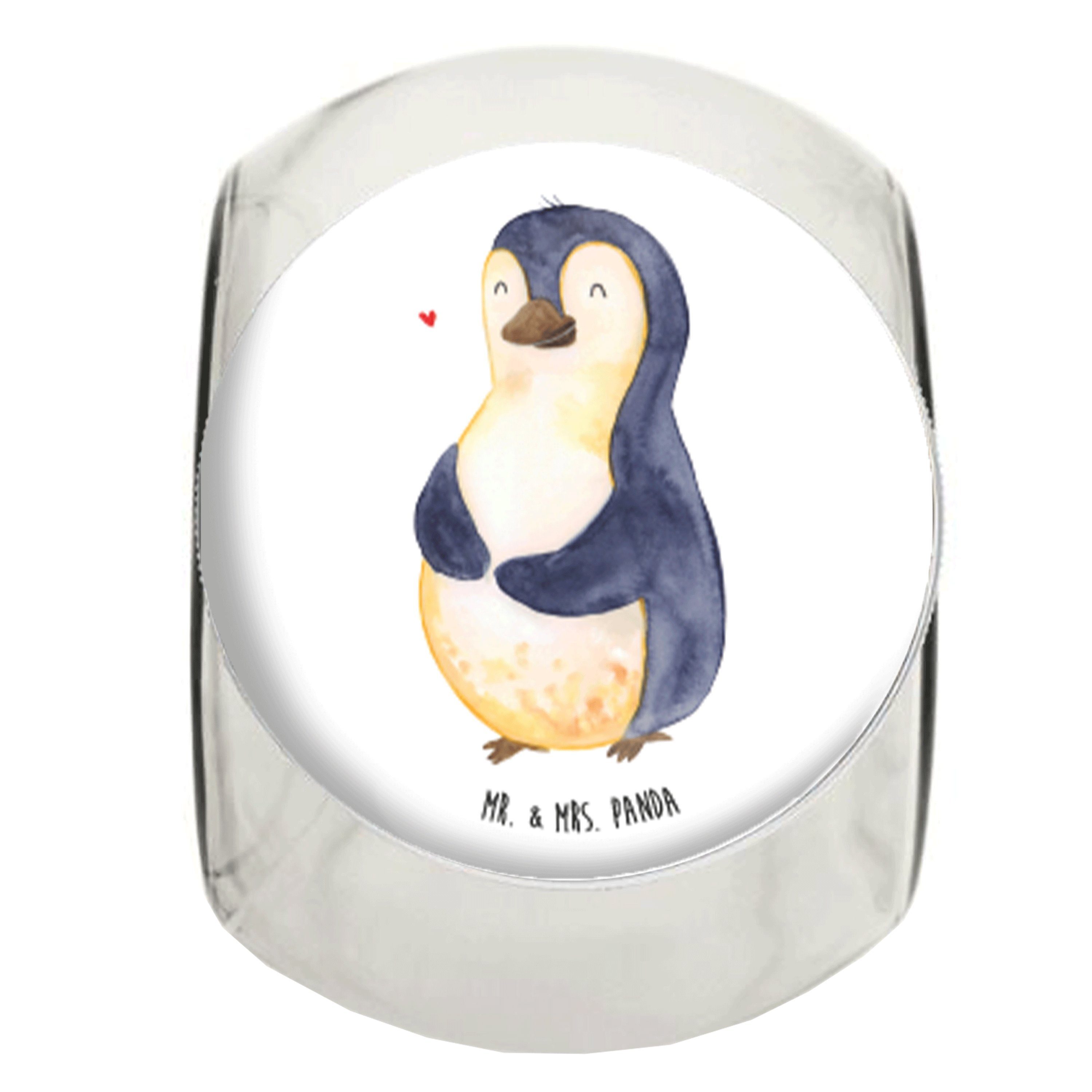 Mr. & Mrs. Panda Vorratsglas L 870ml Pinguin Diät - Weiß - Geschenk, Bauch, Snackdose, Selbstrespe, Premium Glas, (1-tlg), Designvielfalt