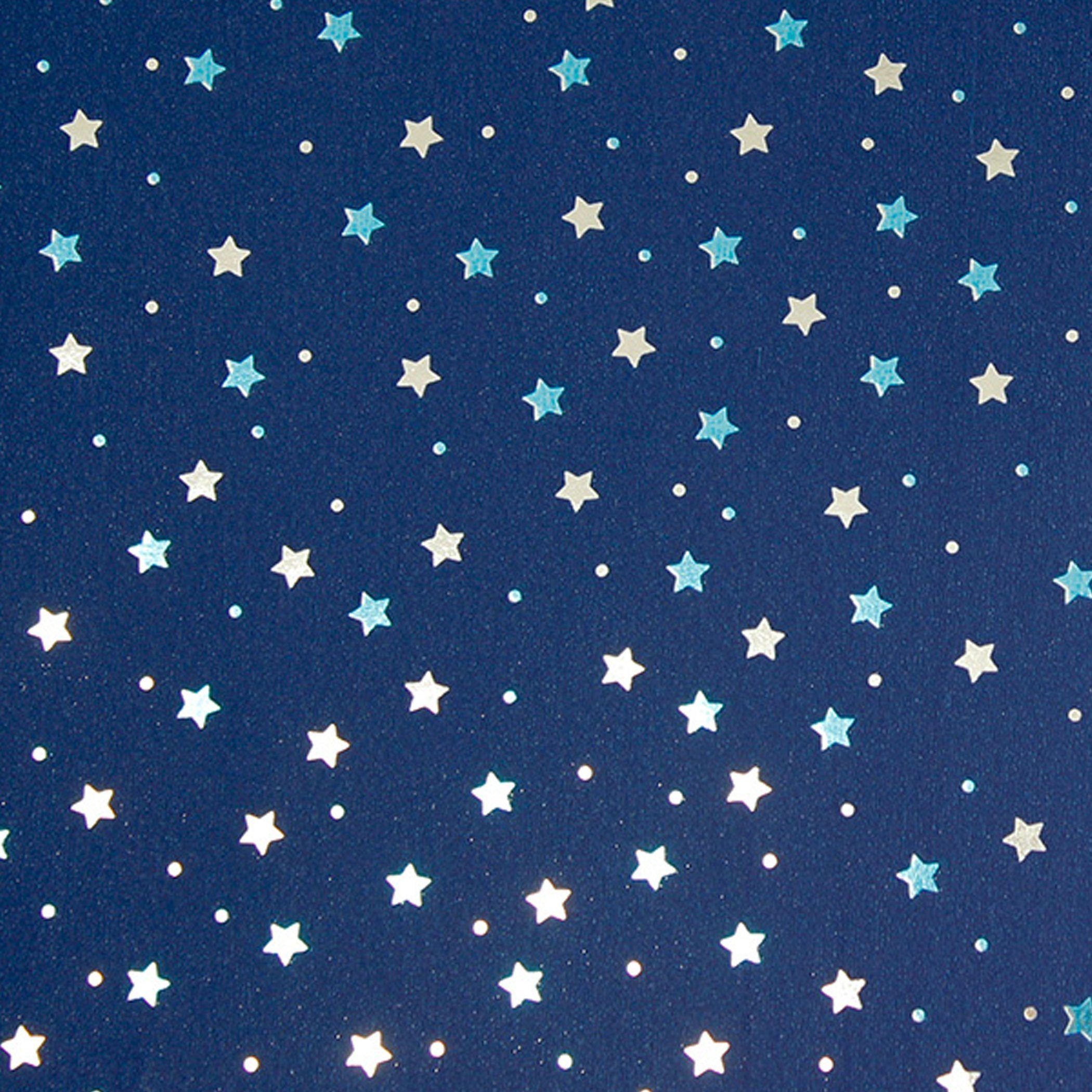 Star Geschenkpapier, Geschenkpapier mit Muster glänzende Sterne 70cm x 2m Rolle blau