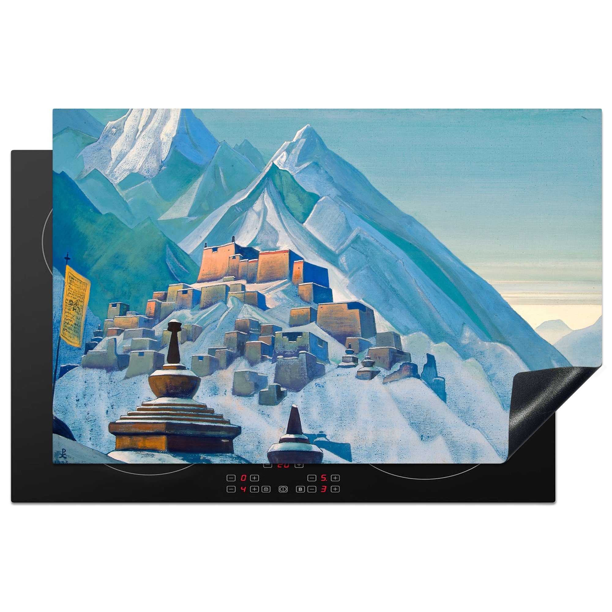 MuchoWow Herdblende-/Abdeckplatte Tibet Himalaya - Gemälde von Nicholas Roerich, Vinyl, (1 tlg), 81x52 cm, Induktionskochfeld Schutz für die küche, Ceranfeldabdeckung