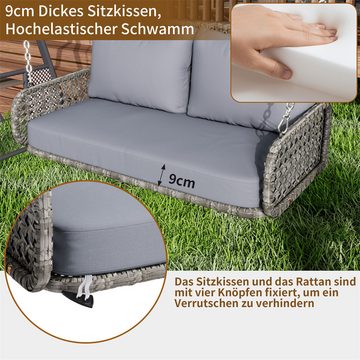 XDeer Doppelschaukel PE-Rattan-Schaukel-Doppelsitz, Hängeschaukel den Garten Freien, mit Kissen und 2 Ketten (240 cm/Stück), ohne Rahmen