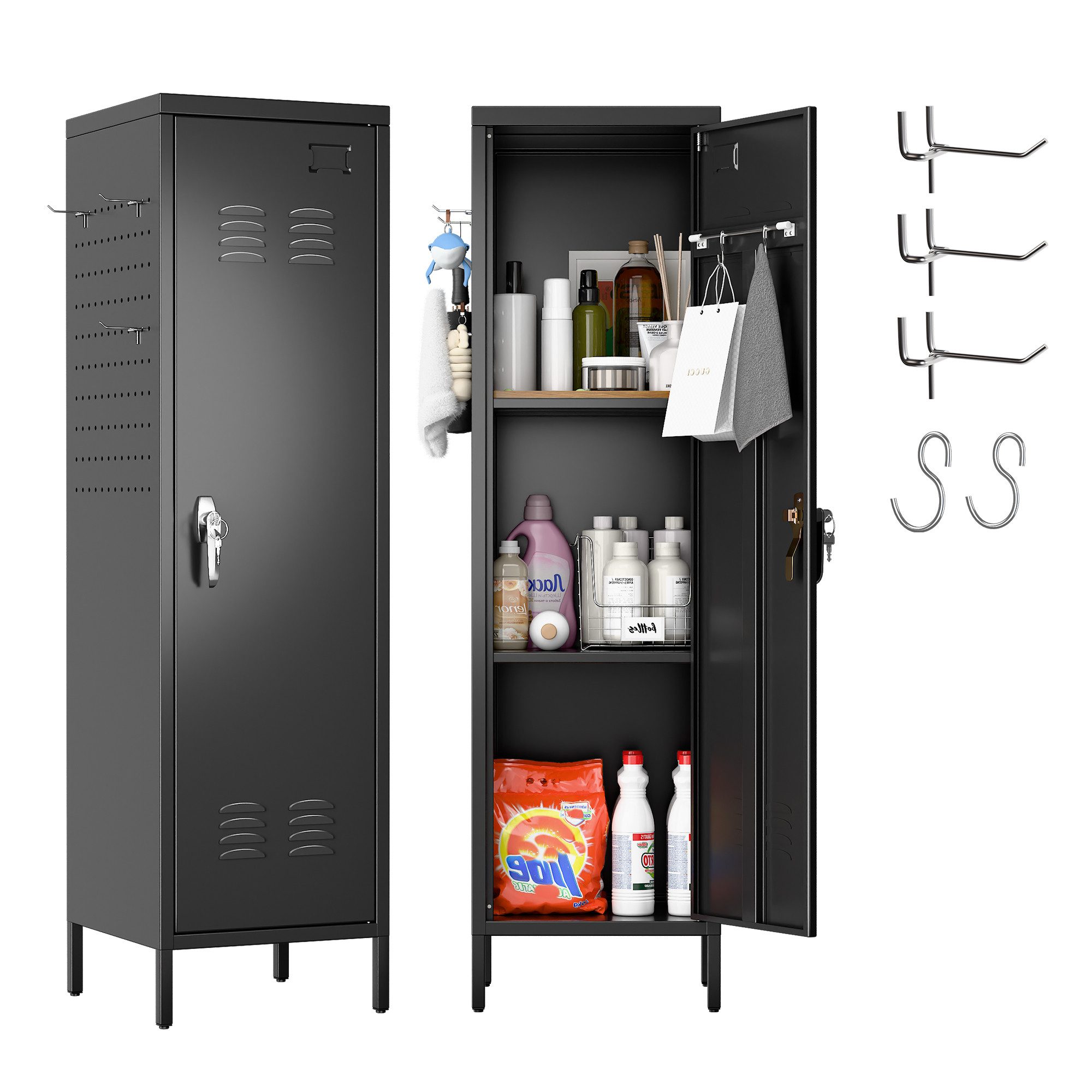 AOBABO Mehrzweckschrank Metallschrank mit Griffschloss und Haken, zum Zusammenbauen (1-St) 138x38x38 cm, Stauraumschrank für Umkleide & Garage